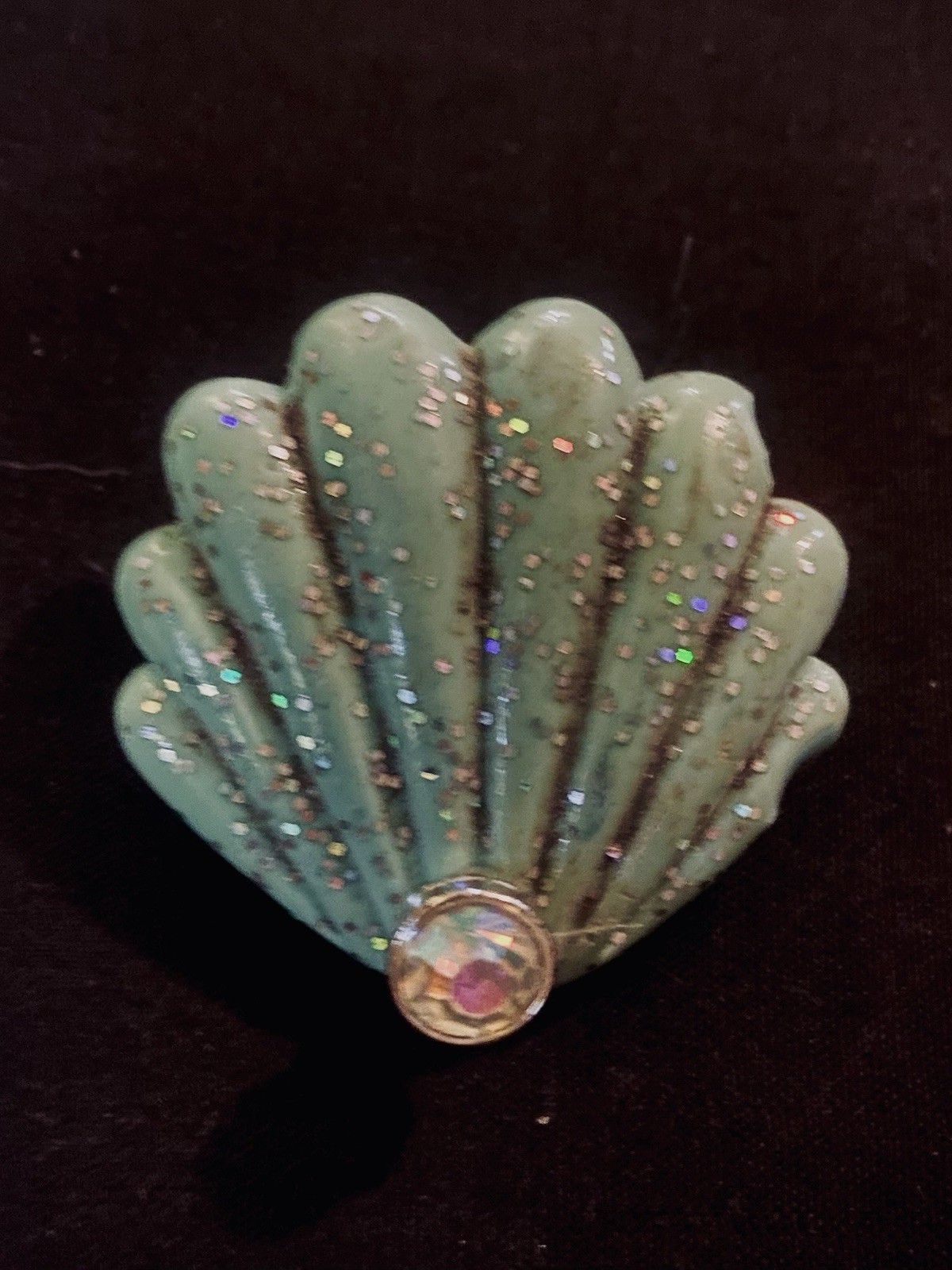 Vintage Glittered Teal Shell Brooch