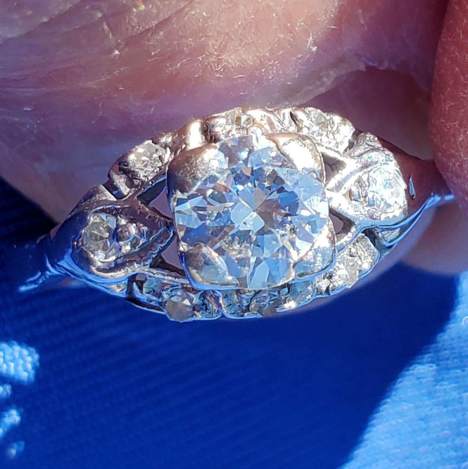 Original EARTH MINED DIAMOND Deco Engagement Ring Antique PLATINUM Solitaire S 8