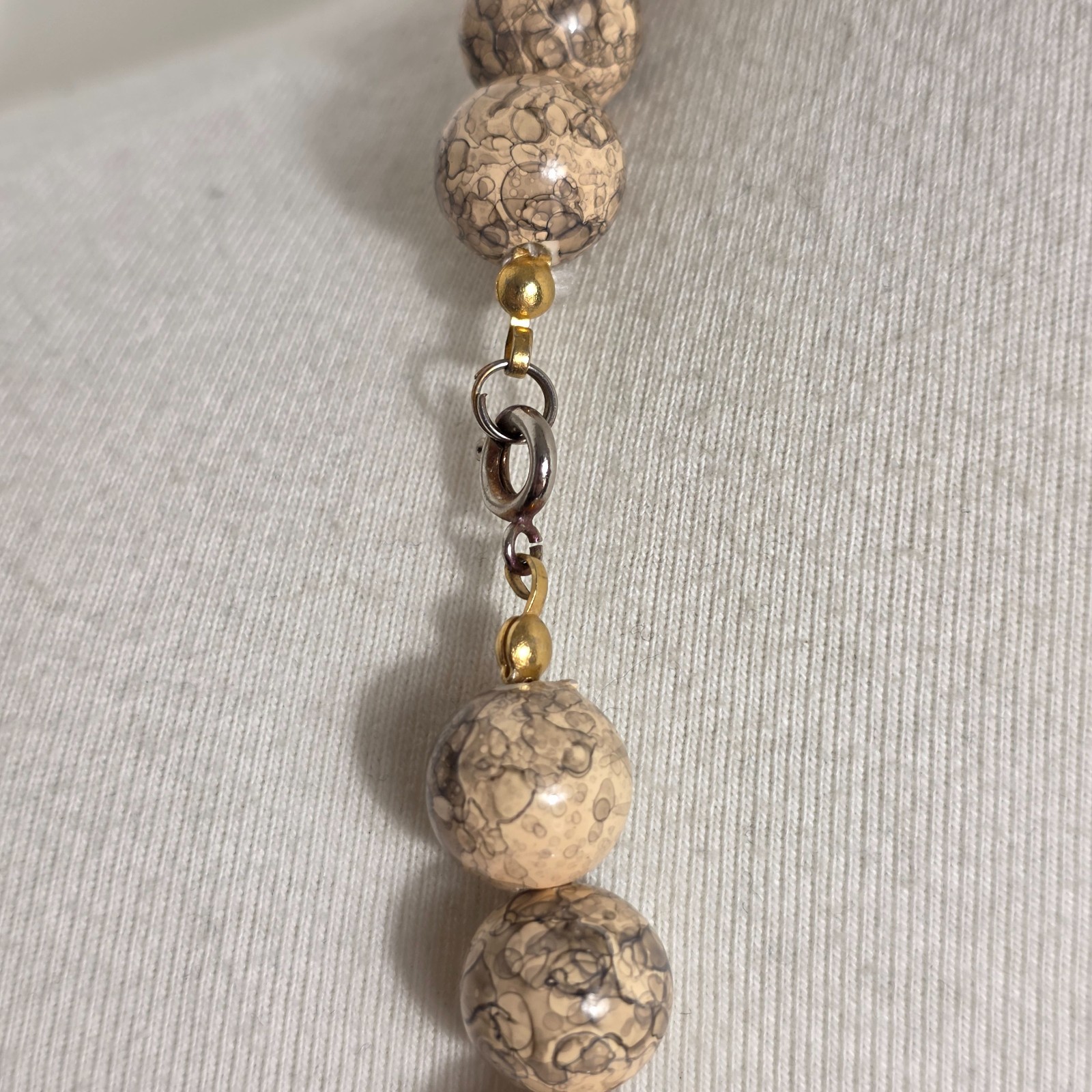 Beaded Statement Necklace Square & Round Beads Flat Gold & White Spacers