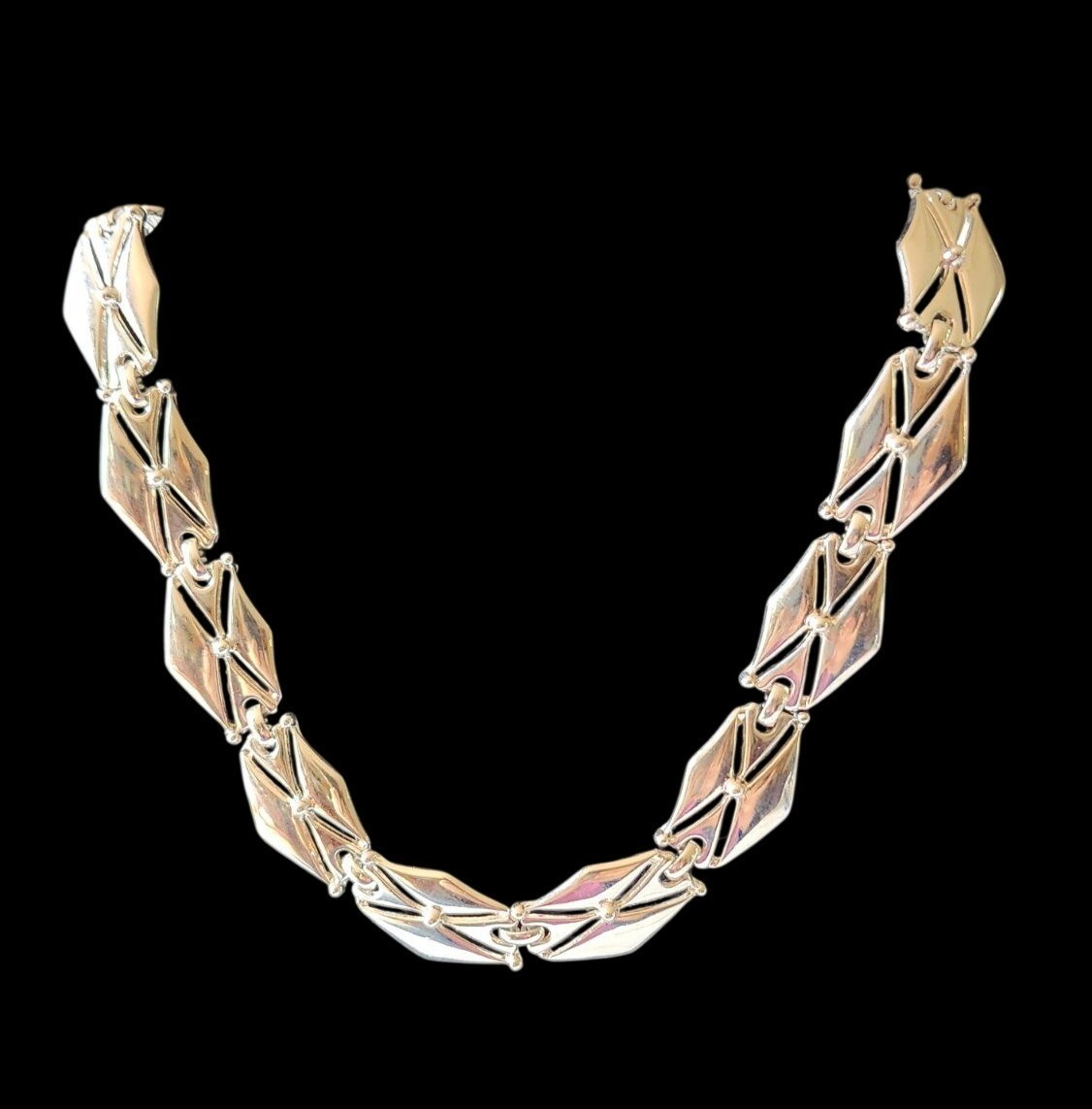 Vintage Trifari MCM Silver Tone Modernist Geometric Necklace Business Casual