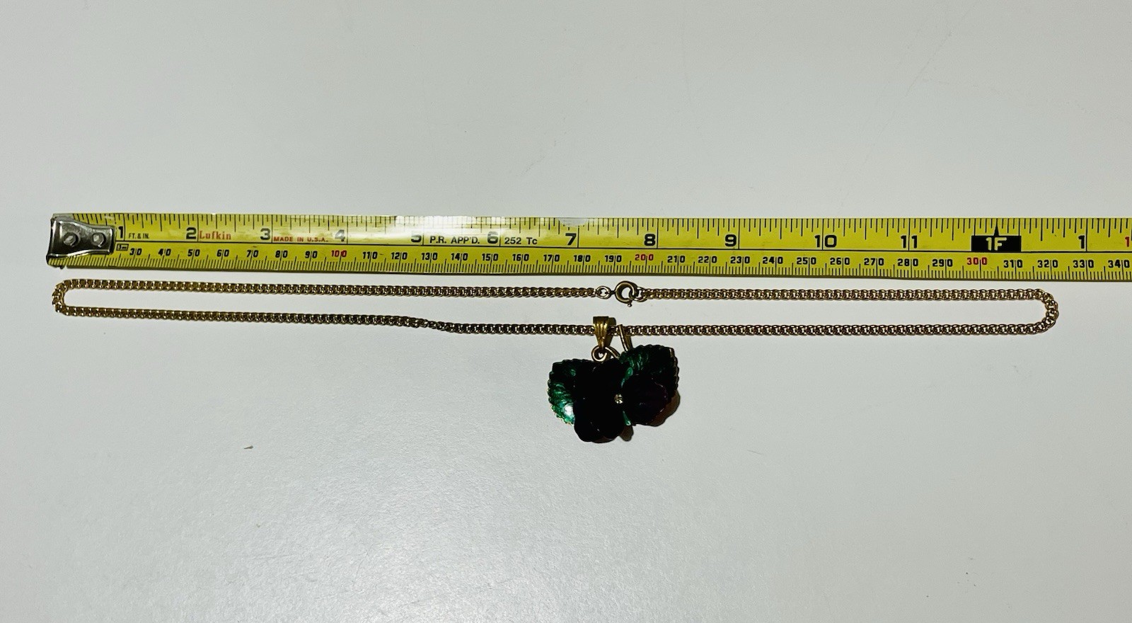 Vtg West Germany Enamel Violet Pansy Flower Pendant Necklace Gold Tone 25″