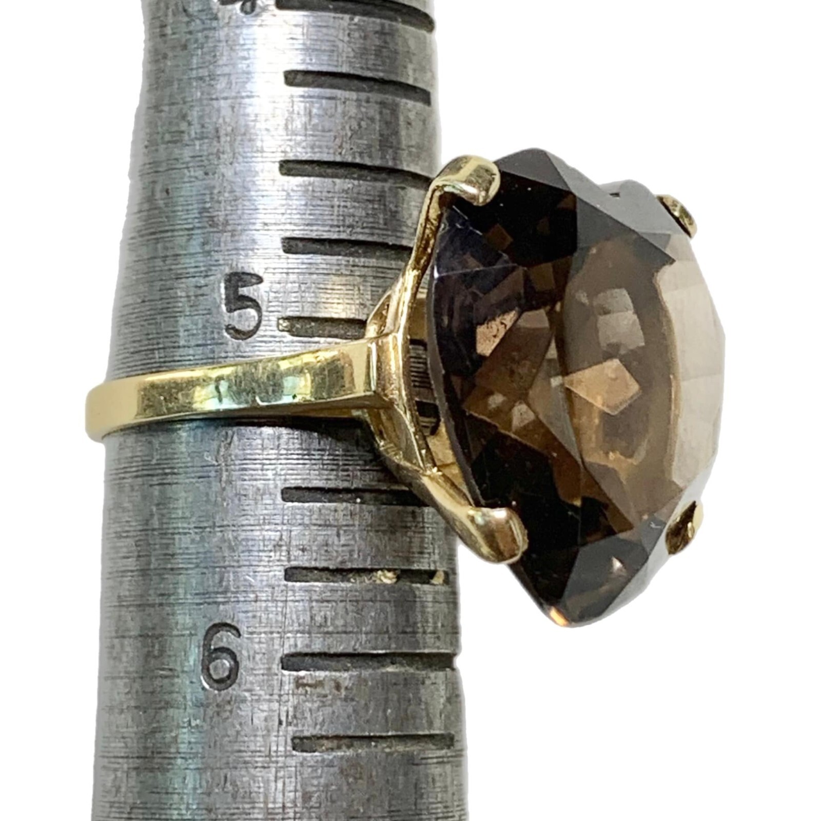 Vintage 14K Gold Heart Ring, Faceted Smokey Quartz, 7+ Grams, Size 5 1/4
