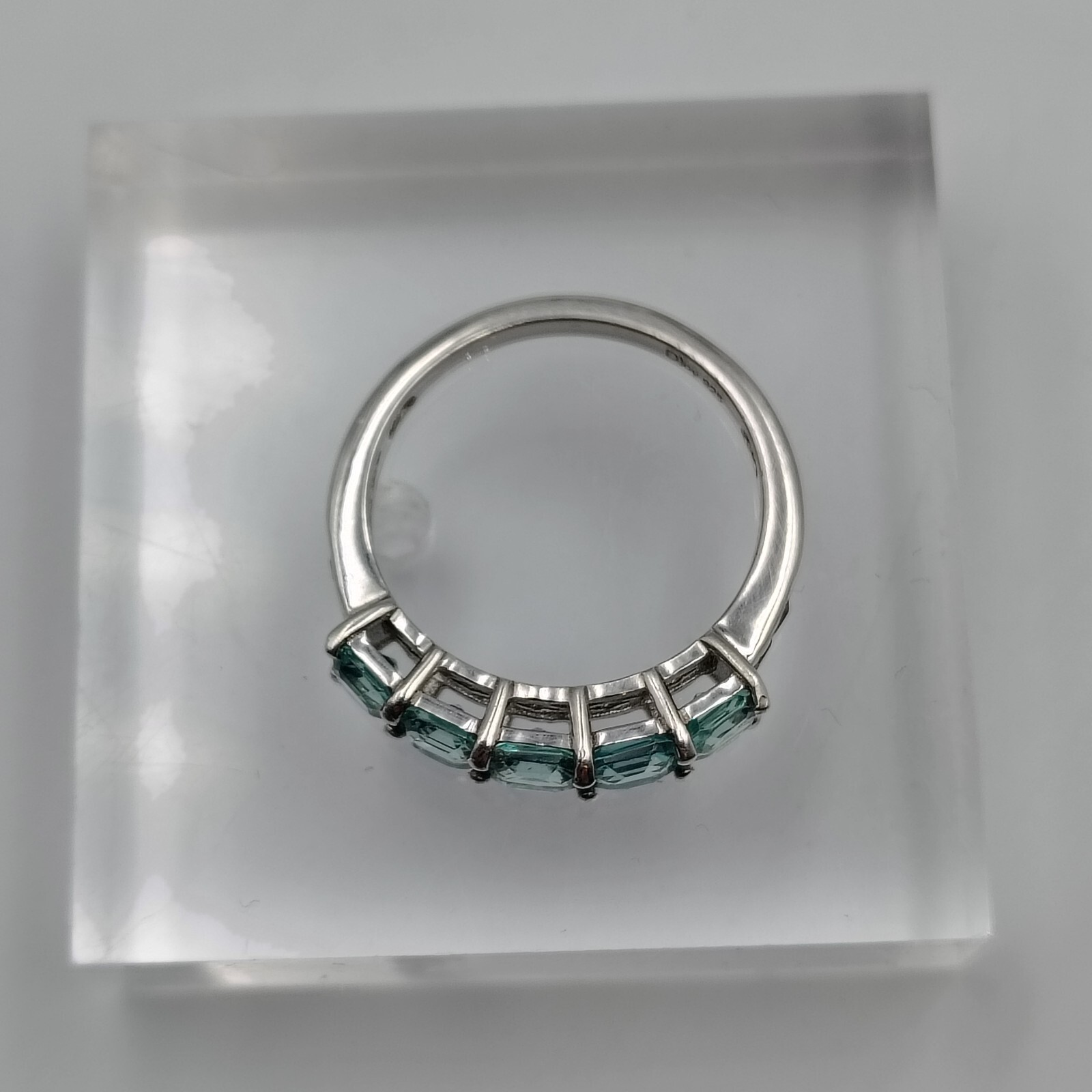 D’joy Sterling Silver 925 Blue CZ Clear/White Topaz 5 Stone Setting Ring Sz 7