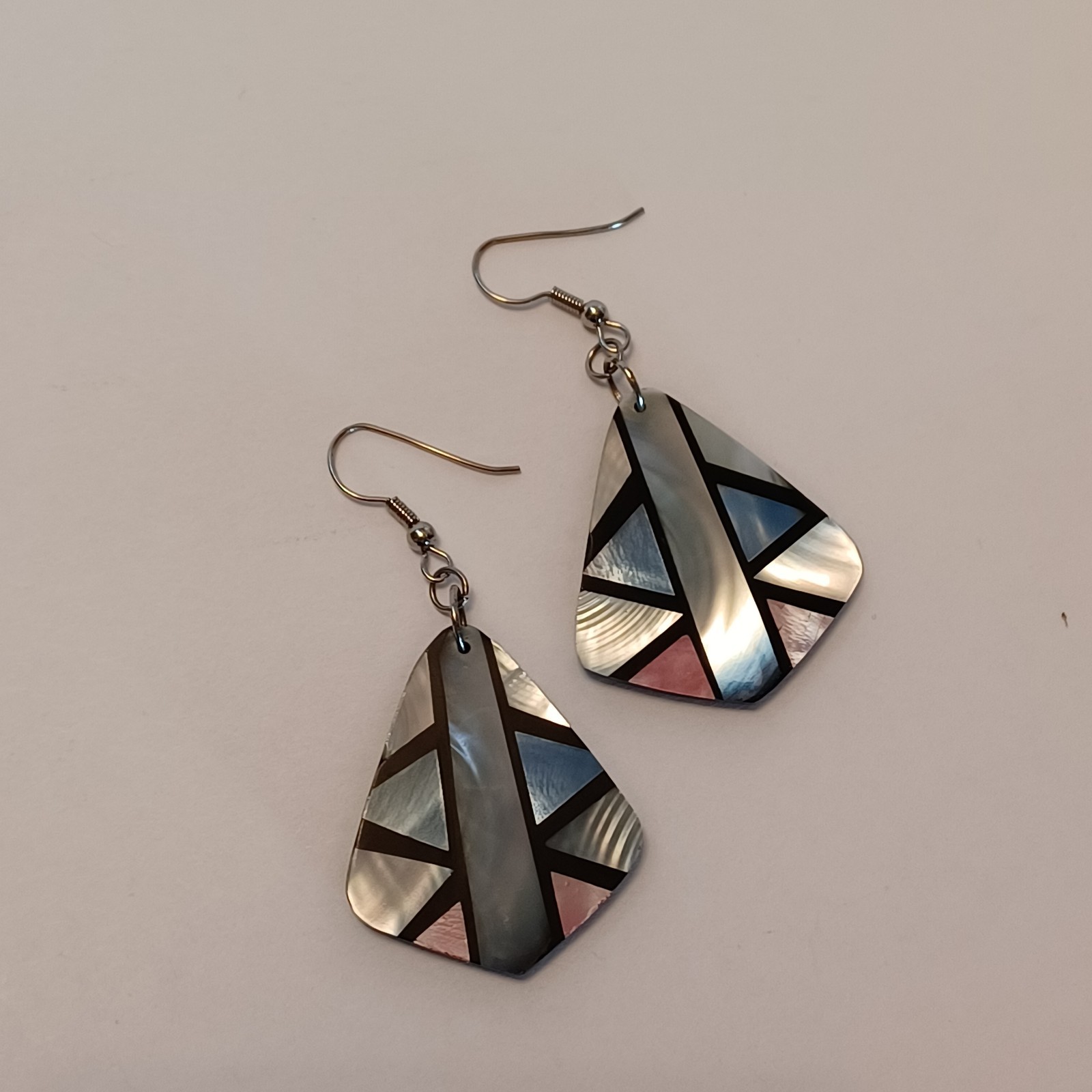 Vintage Shell Inlay Earrings Pink White Blue Black Gray