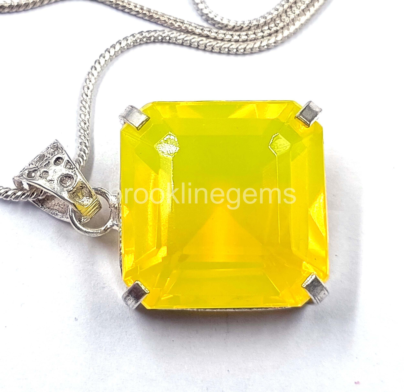 80.00 Ct Emerald Cut Natural Yellow Opal 925 Solid Silver Pendant Gems 5JRA
