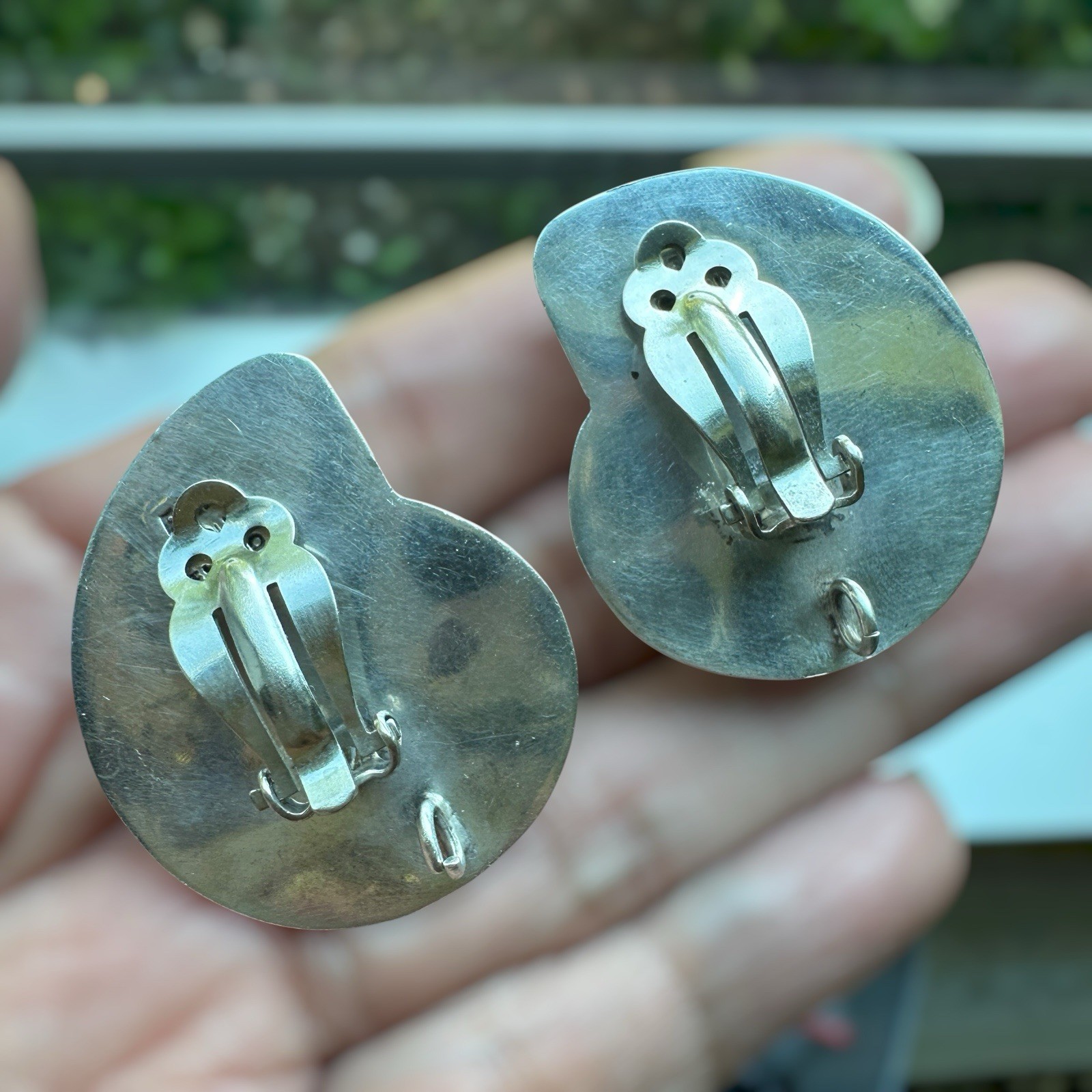 Vintage AKR Amy Kahn Russell Clip Earrings 1.5 Inch Ammonite 925 Sterling 27.2g