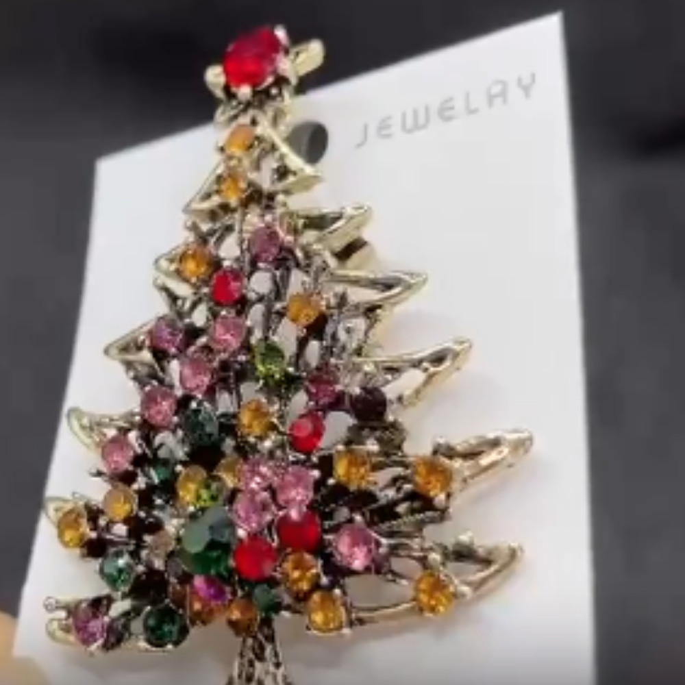 Vibrant Christmas Tree Enamel Brooch Alloy Rhinestone Mosaic Badge Pin Party New