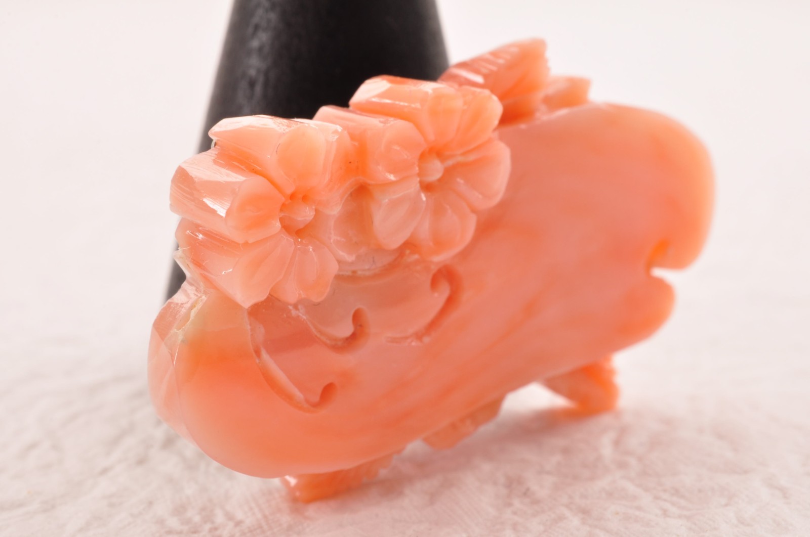 Vintage pink coral OBIDOME carved “cherry blossoms” Certificate, (total 64.0ct).