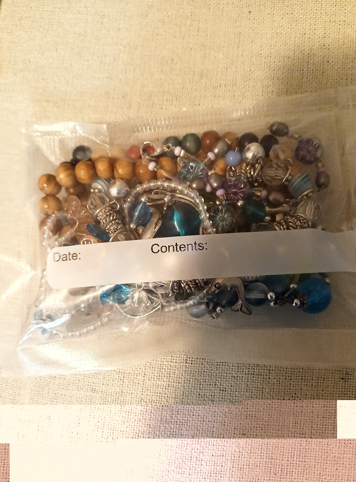 Vintage & Modern Blue Green And Clear Bead Costume Jewelry Lot Of 7 Pieces