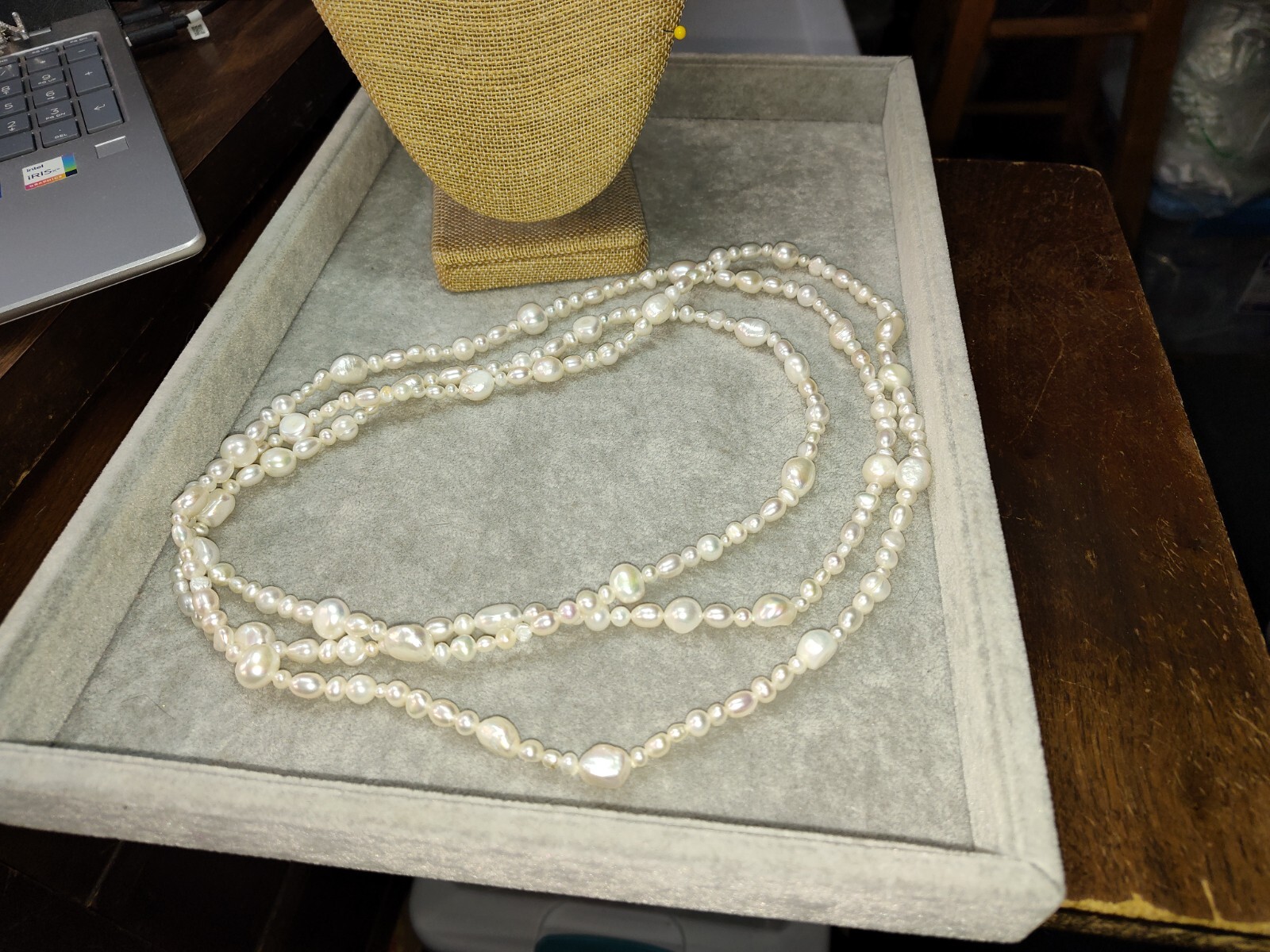 ALL WHITE LONG STRAND OF PEARLS-DIFFERENT SIZES AND SHAPES-3
