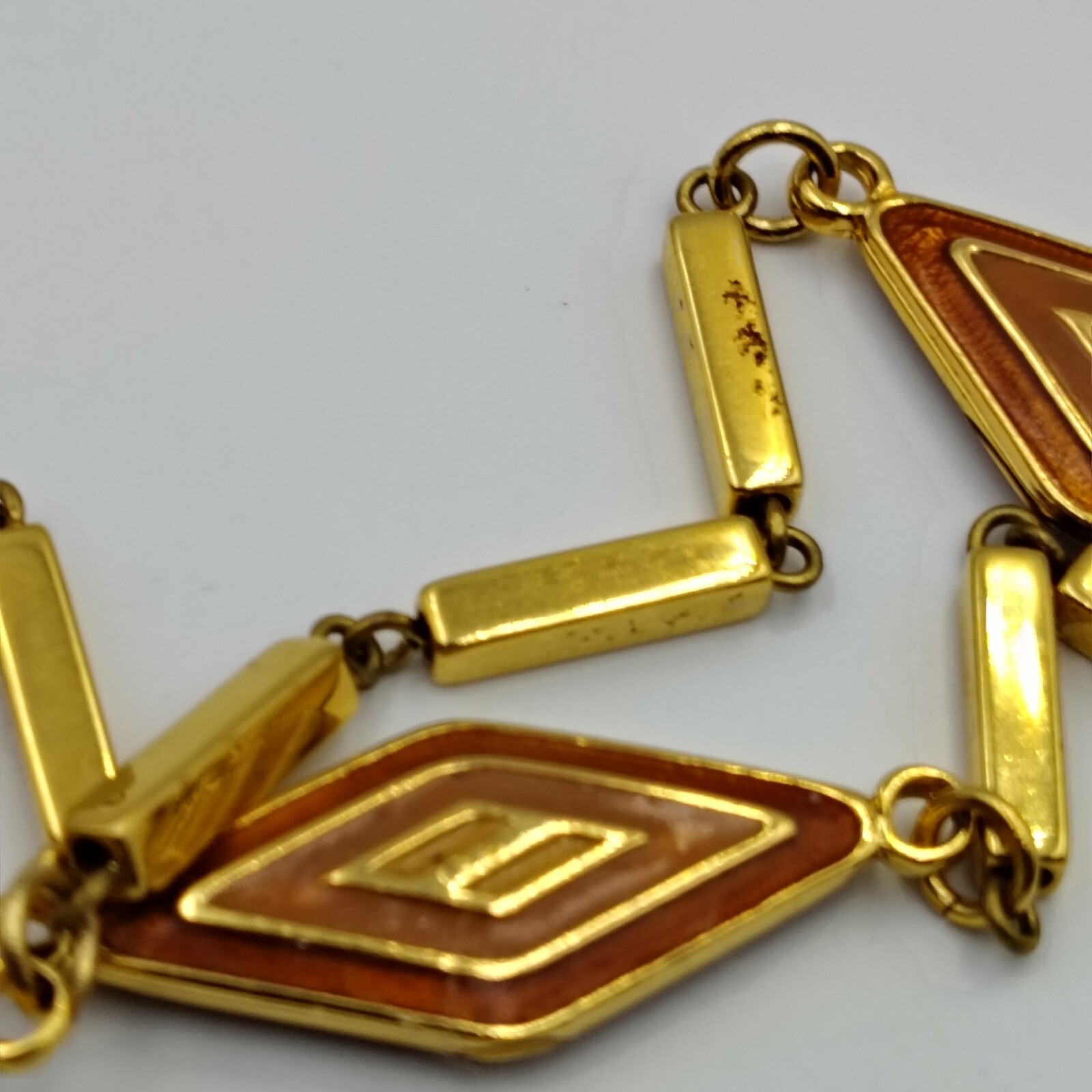 Vintage Orena Paris Gold Tone Enamoring Geometric Station Long Necklace