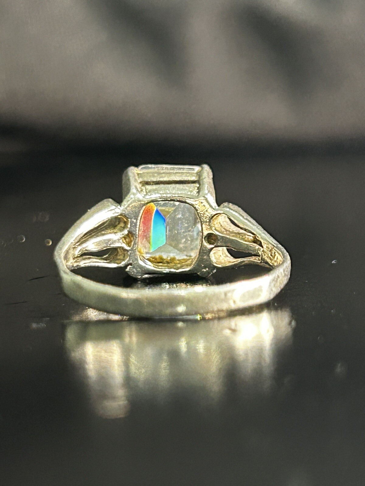 Vintage Ring Size 8.5 Silver 925 Emerald French Cut CZ