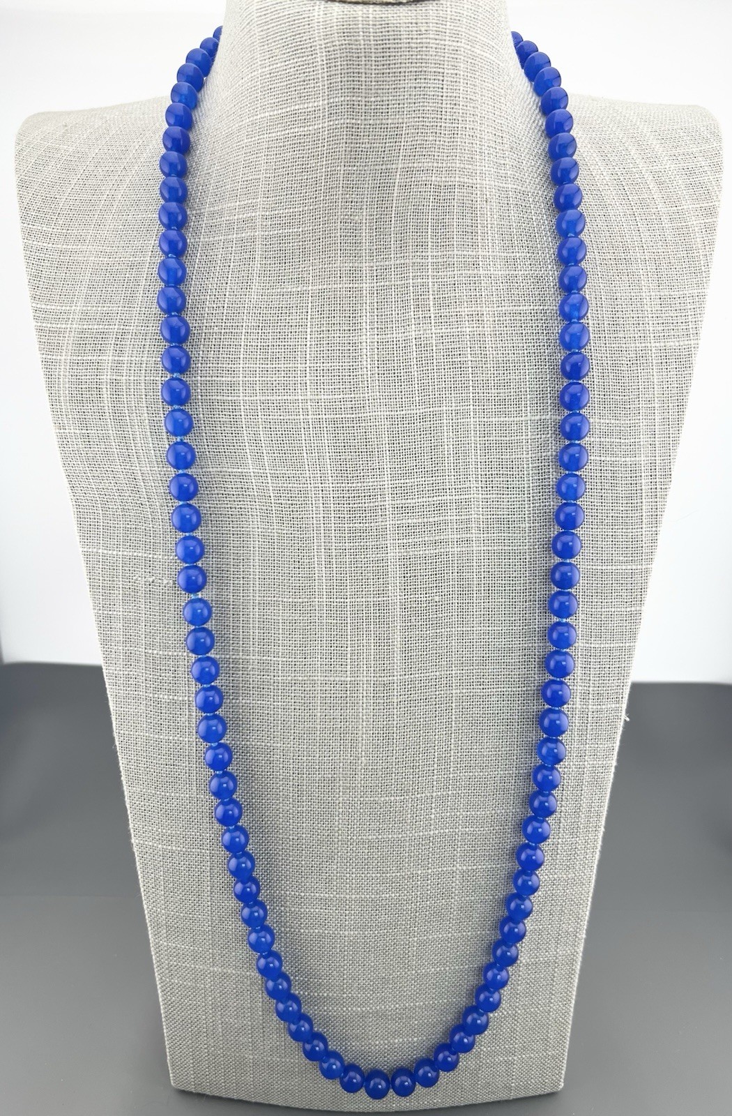 Vintage Beaded Necklace Blue Gemstone Hand Knotted 32”