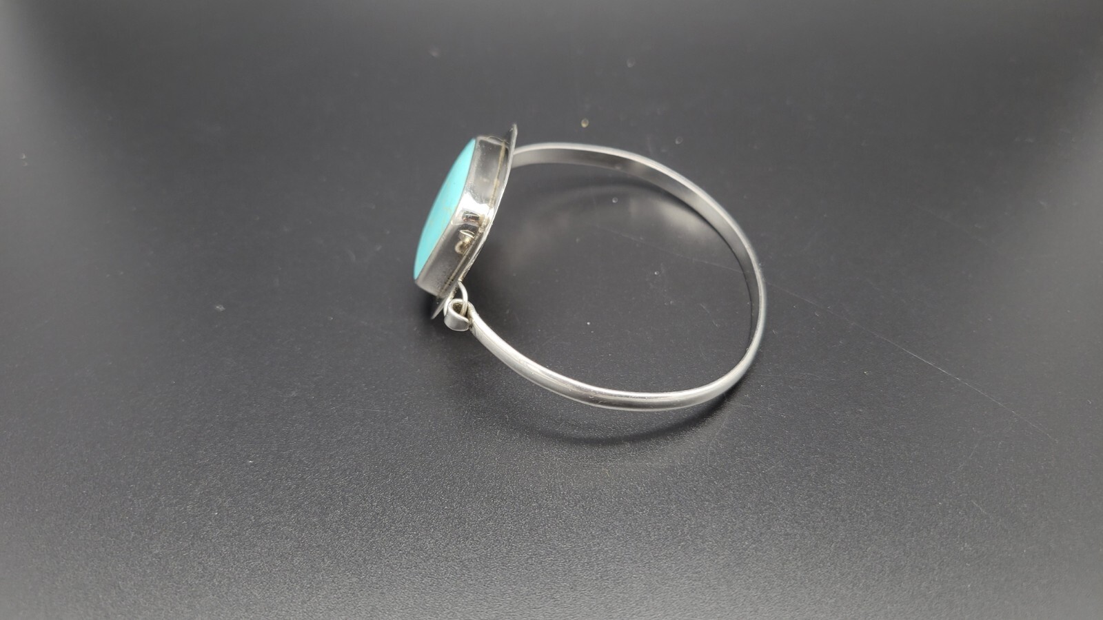 ATI Sterling Silver Turquoise Side Open Bangle Bracelet, Mexico