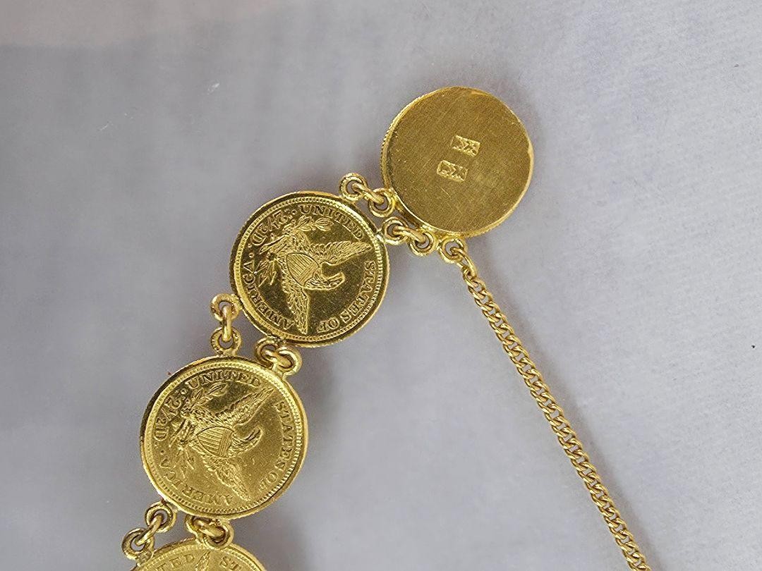7 Coin 1906 Liberty Head Quarter Eagle 22k 2.50 Dollar Gold Chain Link Bracelet