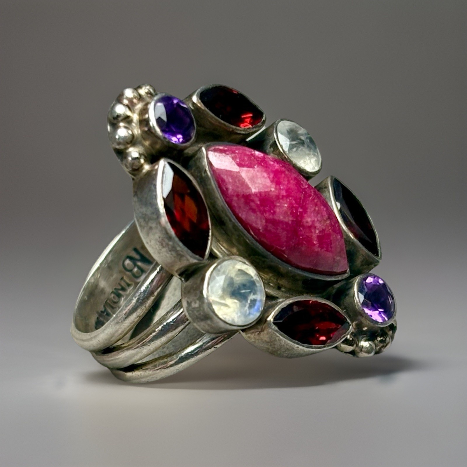Nicky Butler NB Sterling Silver Raw Ruby Garnet Moonstone Amethyst Ring Sz8
