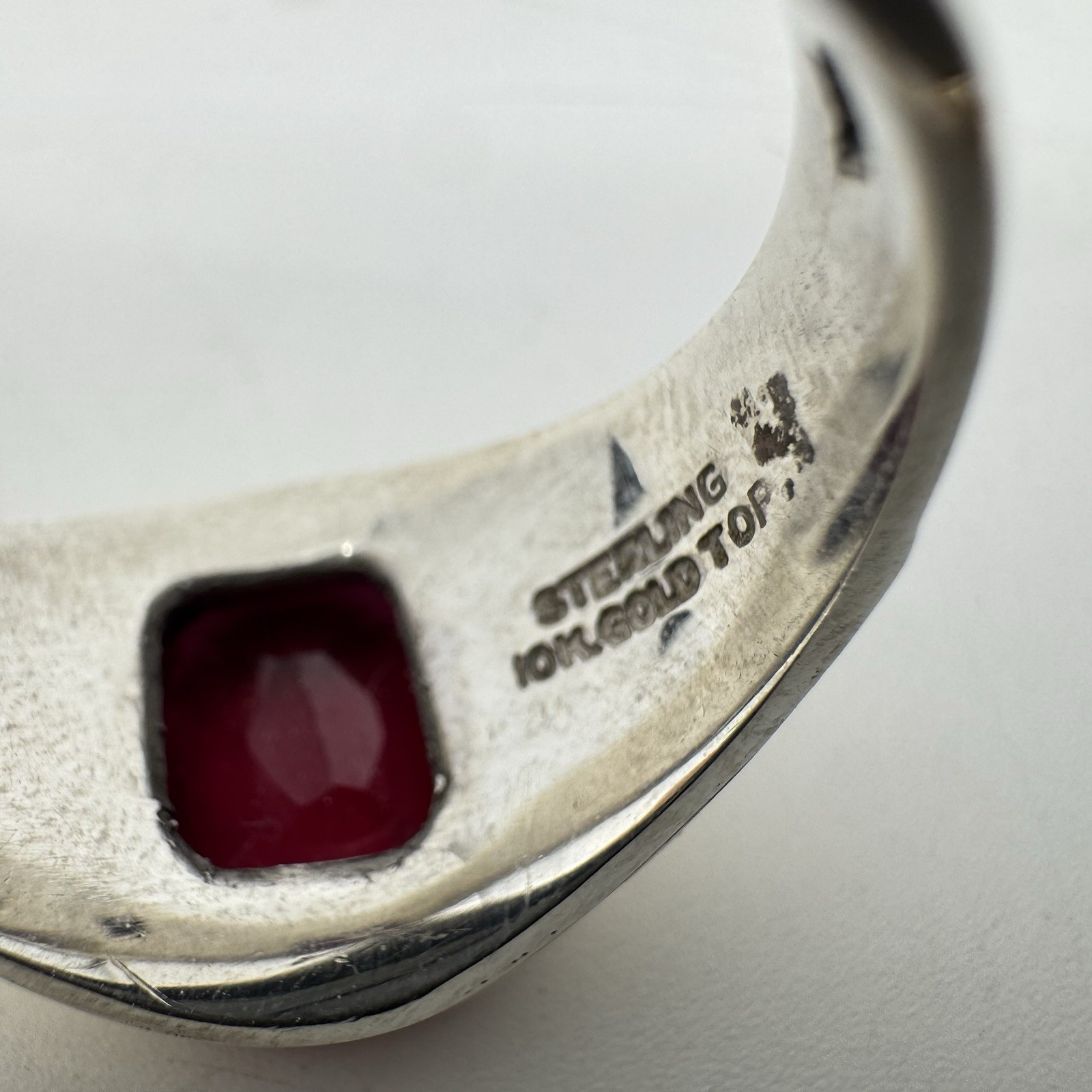 Antique Sterling Silver 10K Gold Top Ruby Mens Ring Sz 12 – 10g