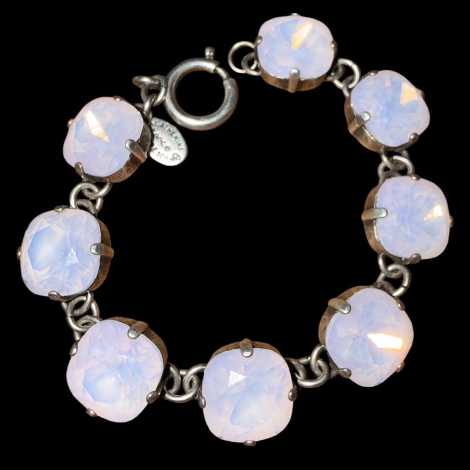 Catherine Popesco France Vintage Pink Lilac Crystal Gunmetal Bracelet