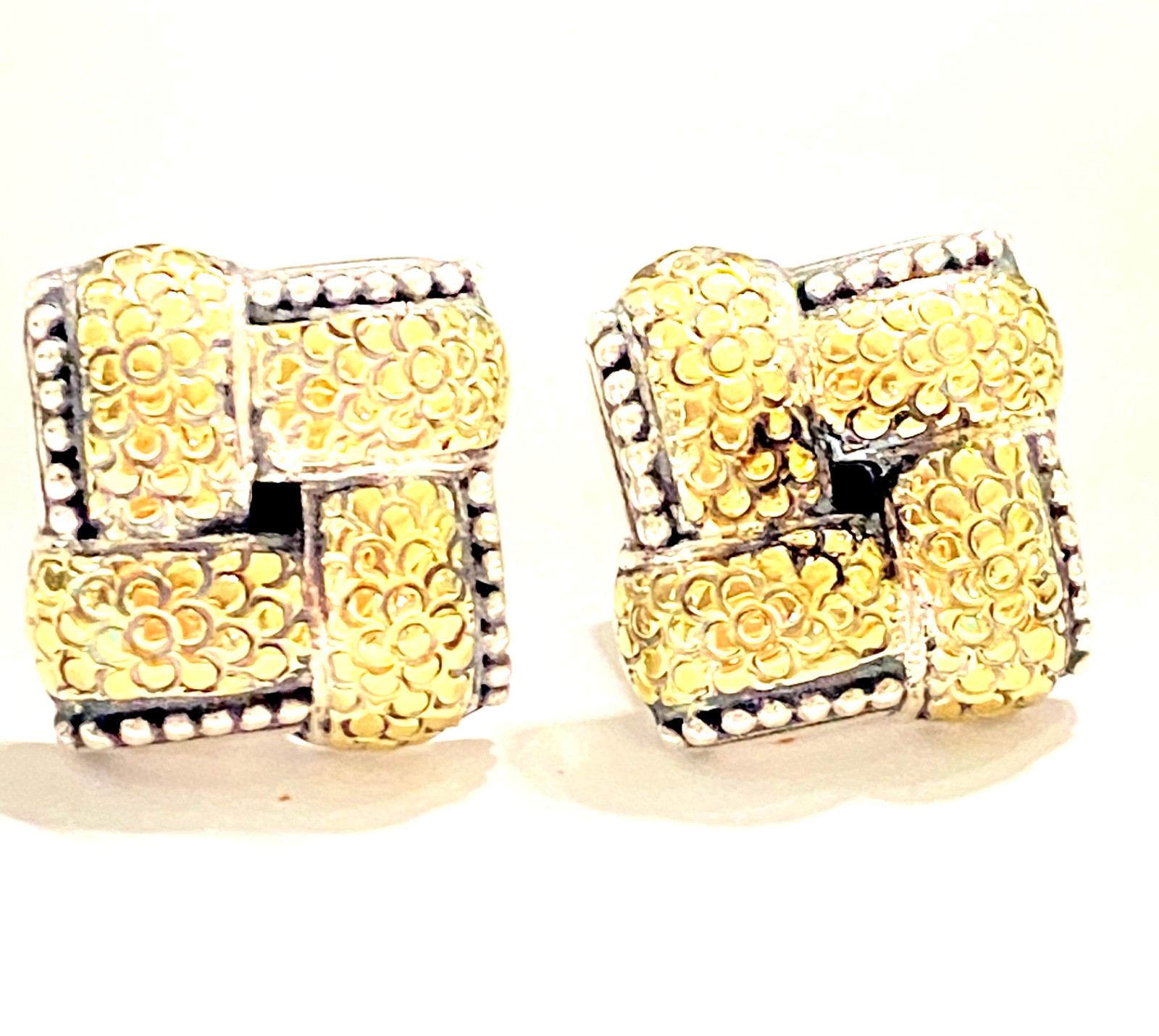 Vintage Sterling & 18k Gold John Hardy “The Dot Collection” Woven Earrings 3/4″