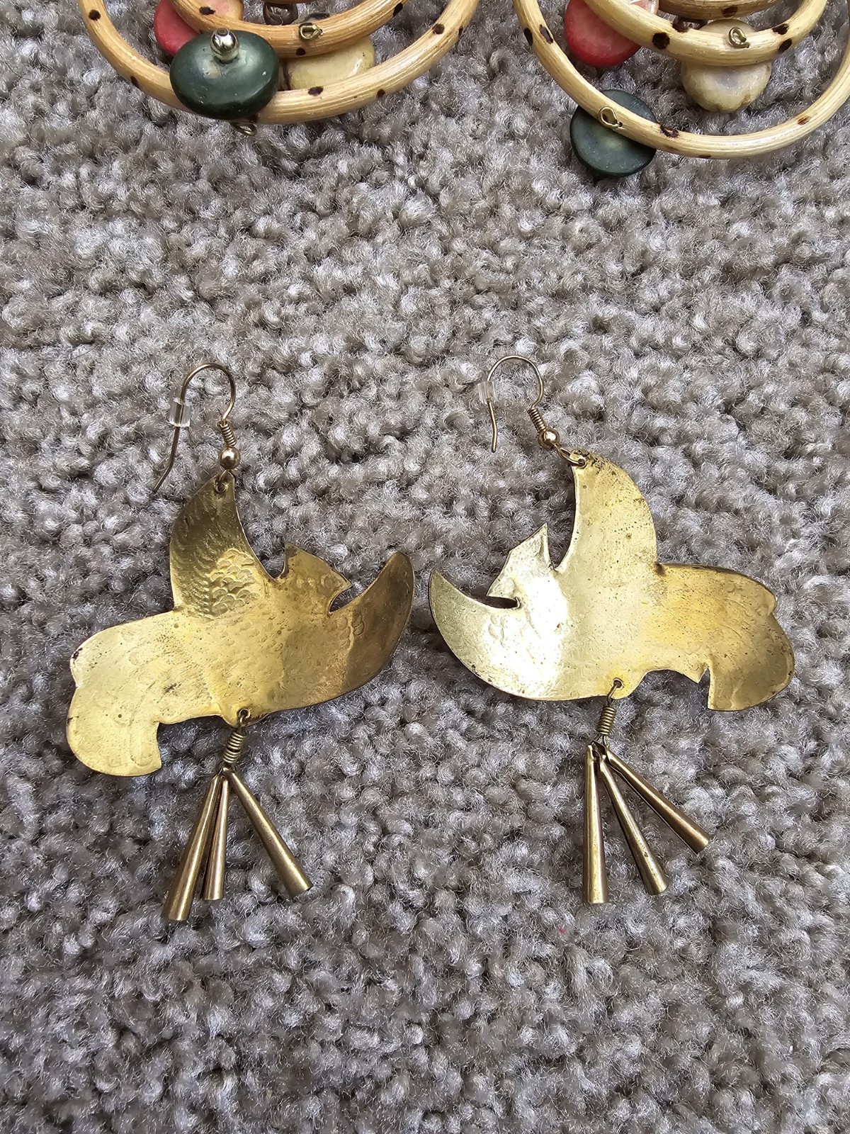 Vintage 4 Piece Lot Boho Earrings Pierced Brass Birds Bamboo Giraffe Art Teacher