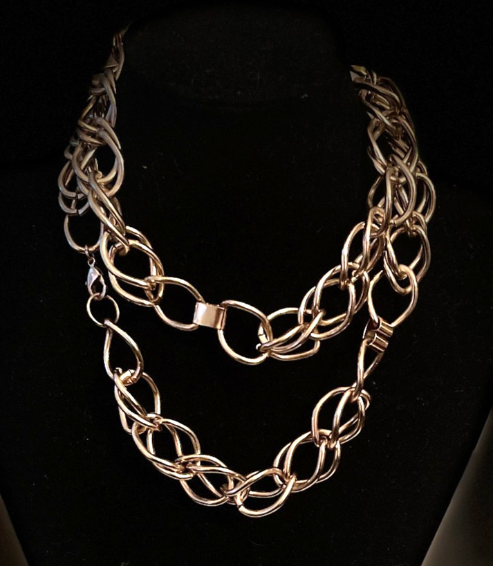 Vintage Long Gold Tone Double Link Chain Necklace very nice and unique