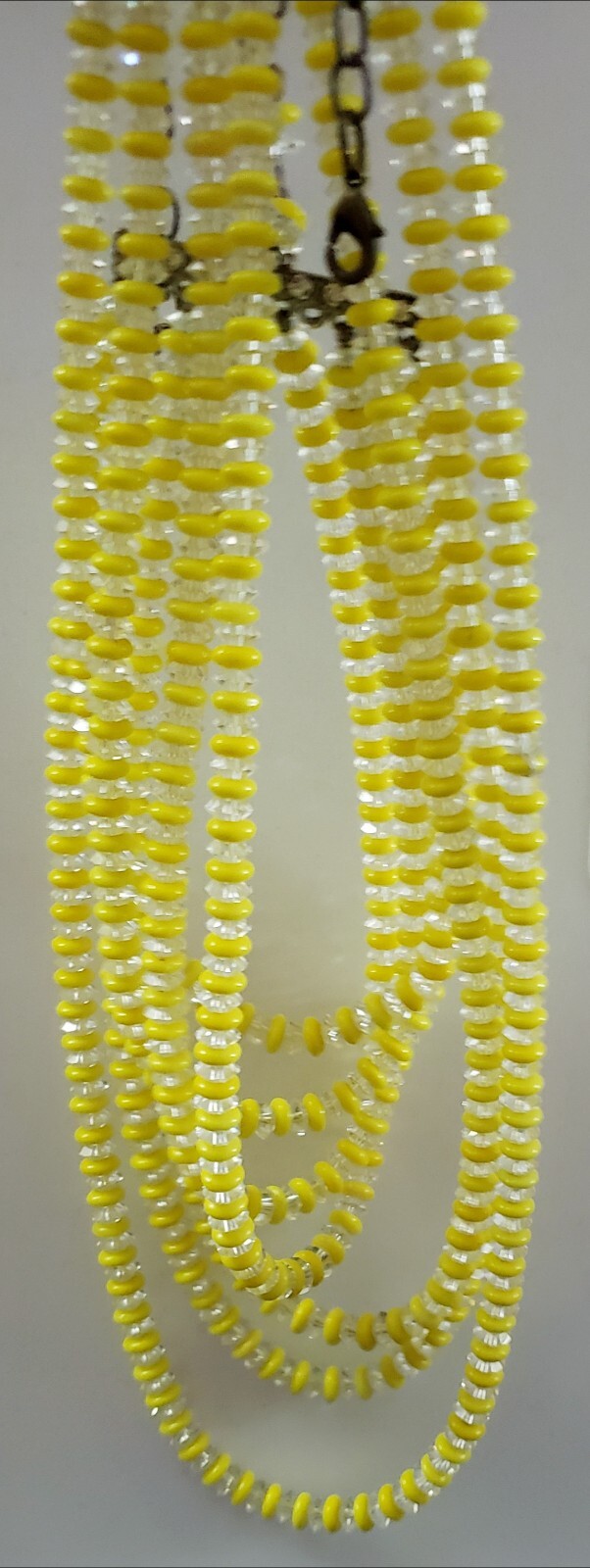 Older Yellow & Clear Glass Crystal Rhinestone 7 Stand Choker Necklace Adjustable