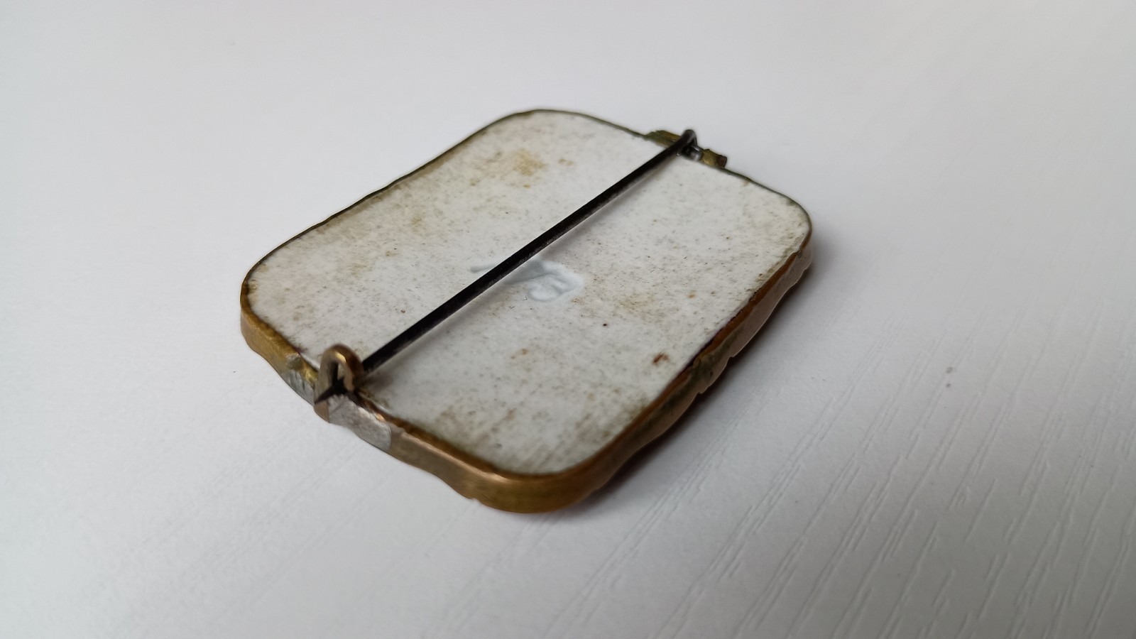 Vintage Portrait Rectangle Gold Tone Brooch, Art Theme
