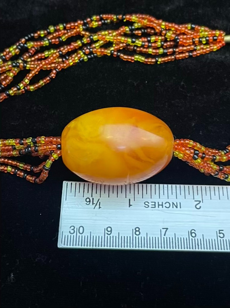 Faux Amber Large Bead Pendant Necklace Marbled Lucite Multistrand Sead Beads 21”