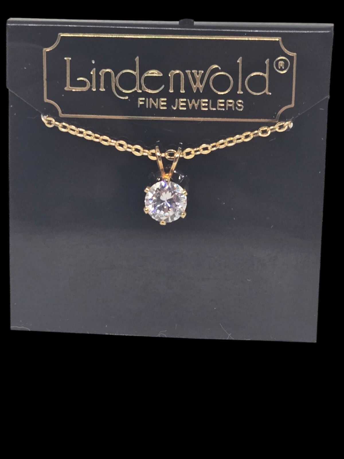Vintage Lindenwold Fine Jewelers 18″ Gold Tone Cubic Zirconia Necklace Pendant