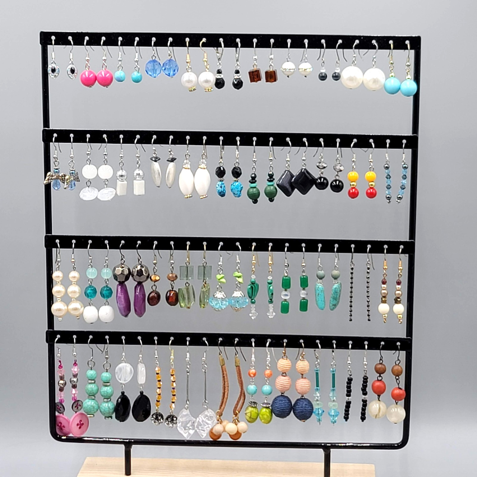 Lot of 44 Beaded Pierced Earrings Multi color ALL Dangle Hooks Bead Mixed