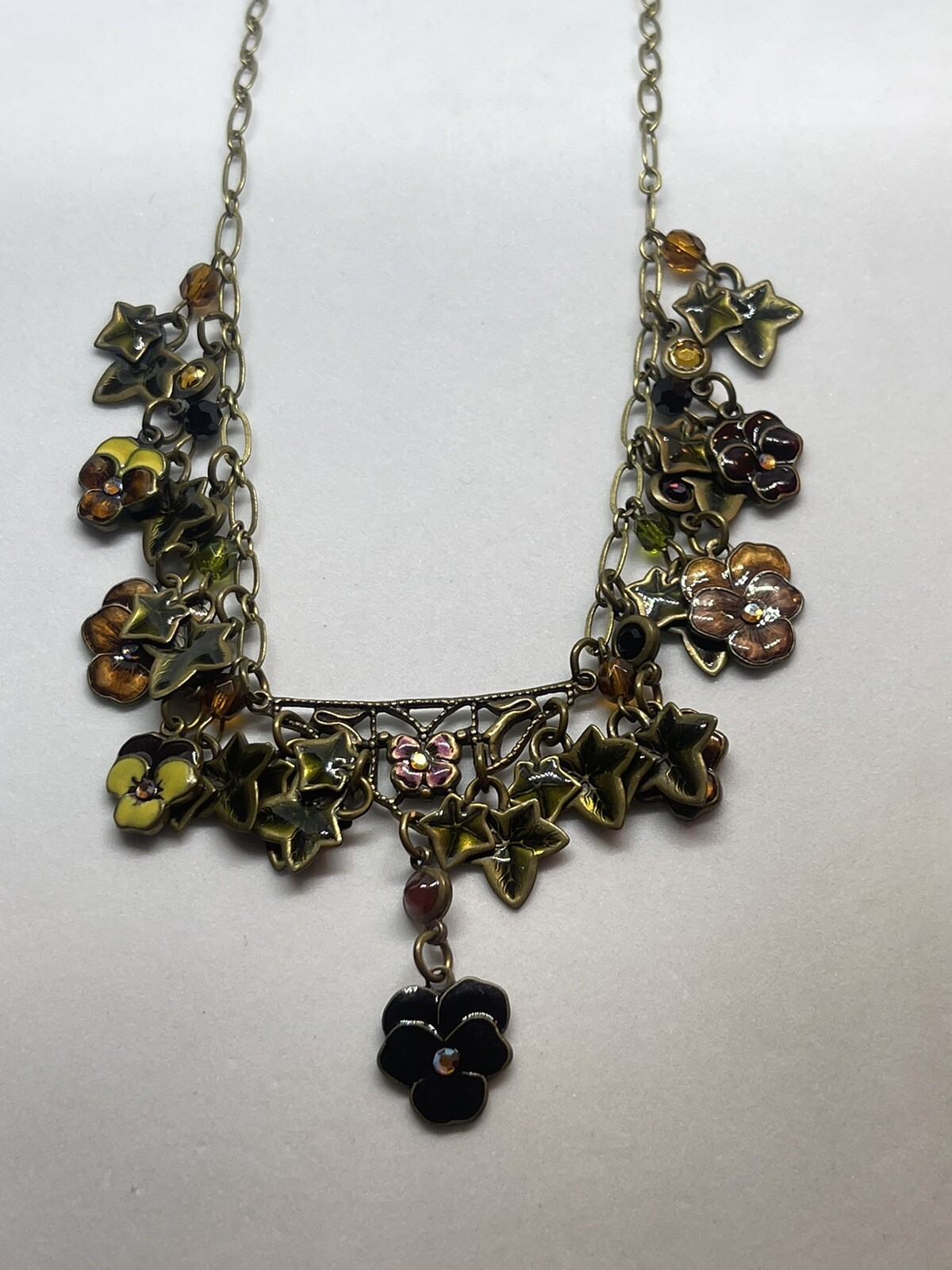 Vintage Glass Works Studio Enamel Pansy Flower Necklace SIGNED