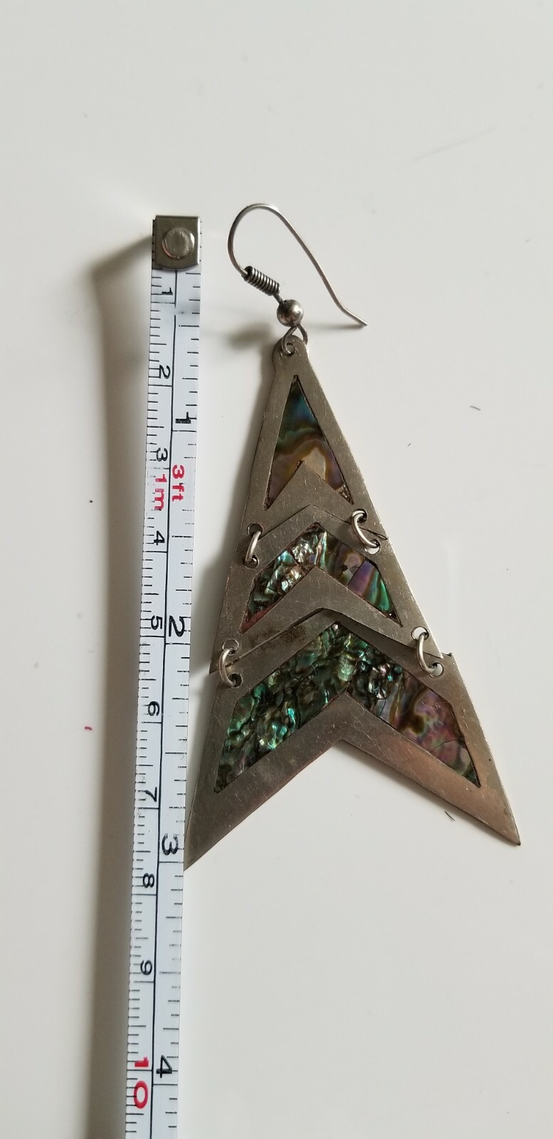 Vintage 80’s New Mexico 3 tiered triangular Silver Earrings Paua Abalone Shell 
