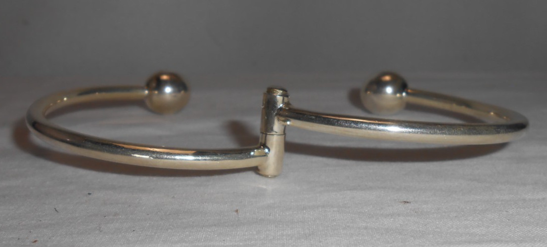 Vintage ATI Mexico Sterling Silver 925 Orb Ball Hinge Cuff Bangle Bracelet NICE