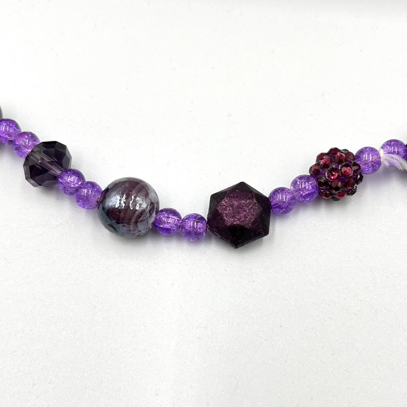 Vintage Retro Purple Multi-Stone Beaded Necklace Mixed Media Art Deco Style