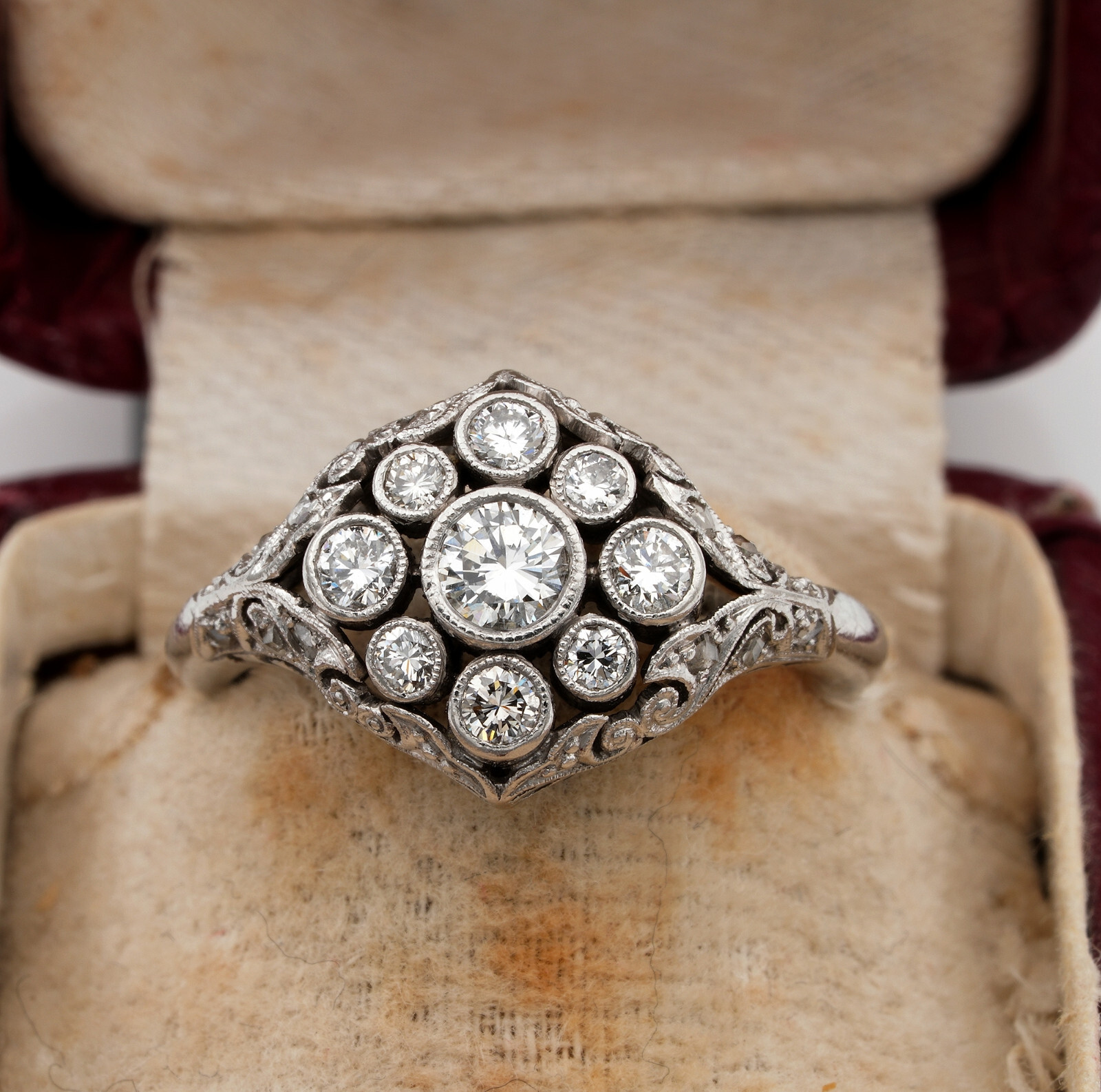 Art Nouveau .75 Ct Diamond F VVS/VS Platinum Rare Engagement ring