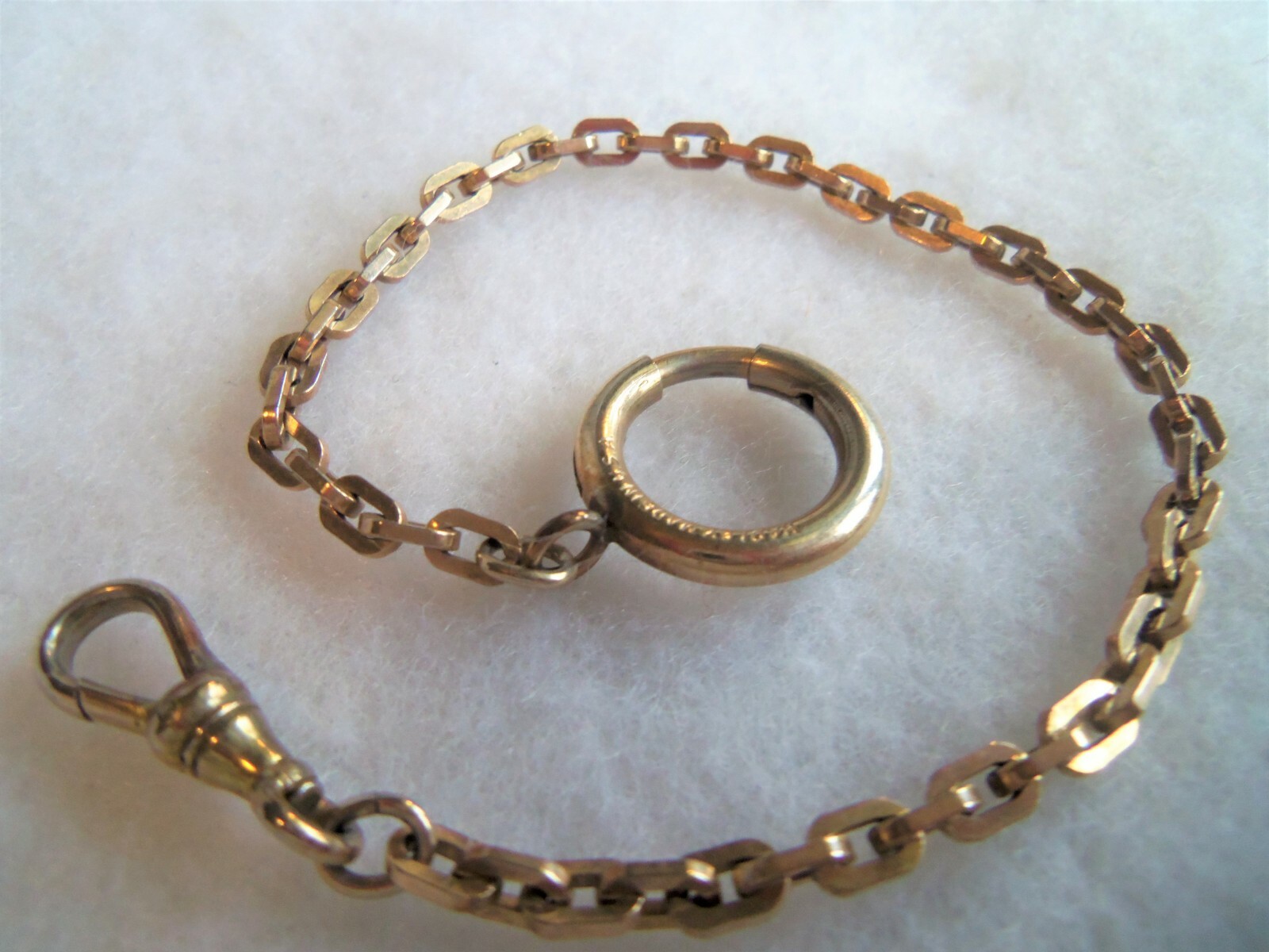 Victorian gold filled watch chain Signed Hadley Made in USA Large ring