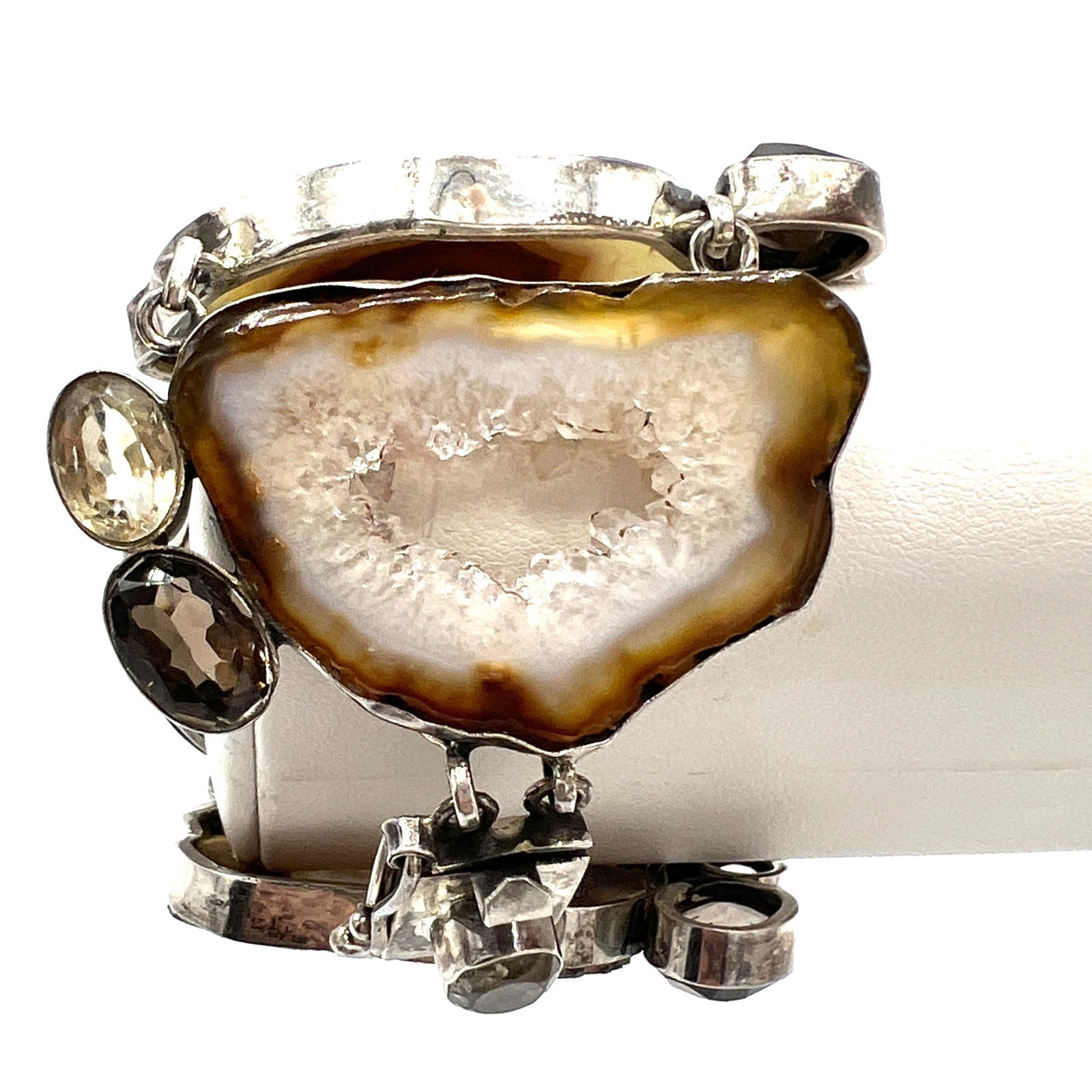 Vtg Sterling Geode Druzy Bracelet•Natural Crystal Statement Jewelry-Stamped 925