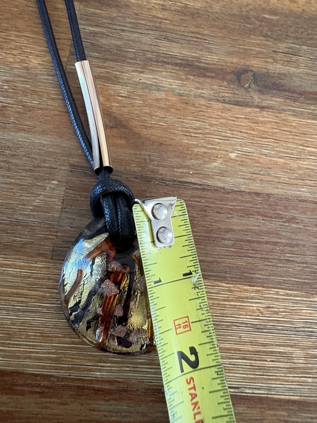 MURANO ITALY Signed Art Glass Pendant Gold Silver Foil With Orange Swirls