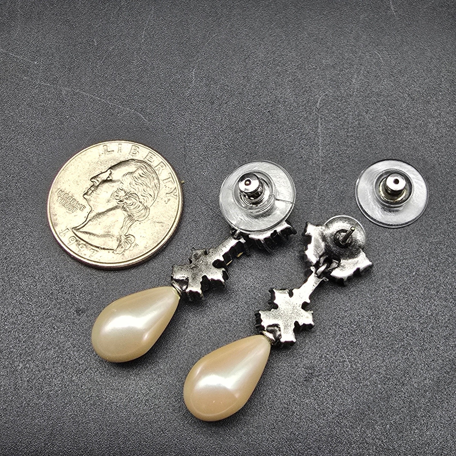 Faux Pearl Rhinestone Dangle Drop Earrings Costume Jewelry Bridal Classic