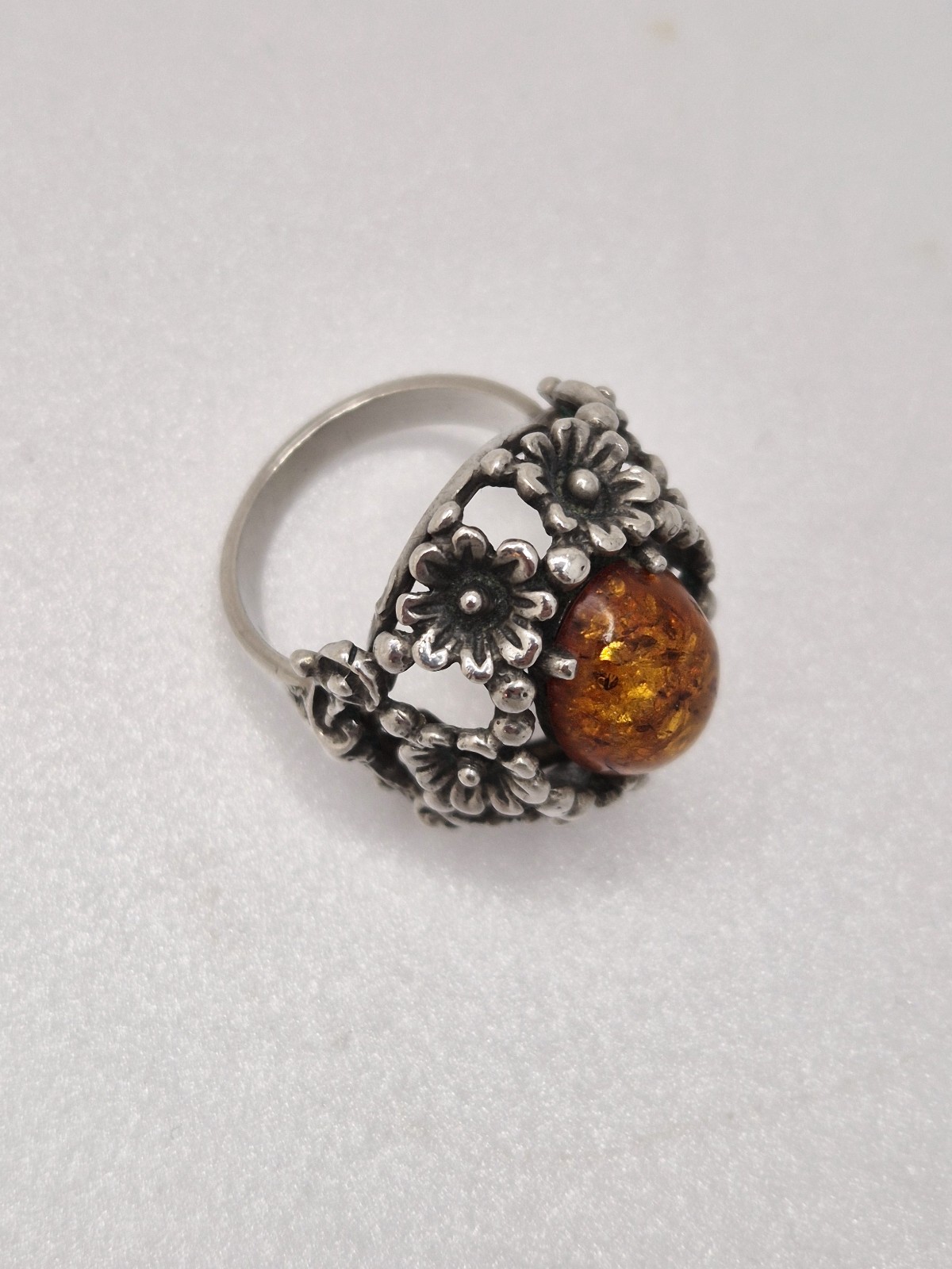 Vintage silver amber floral design ring (following N.E.From)