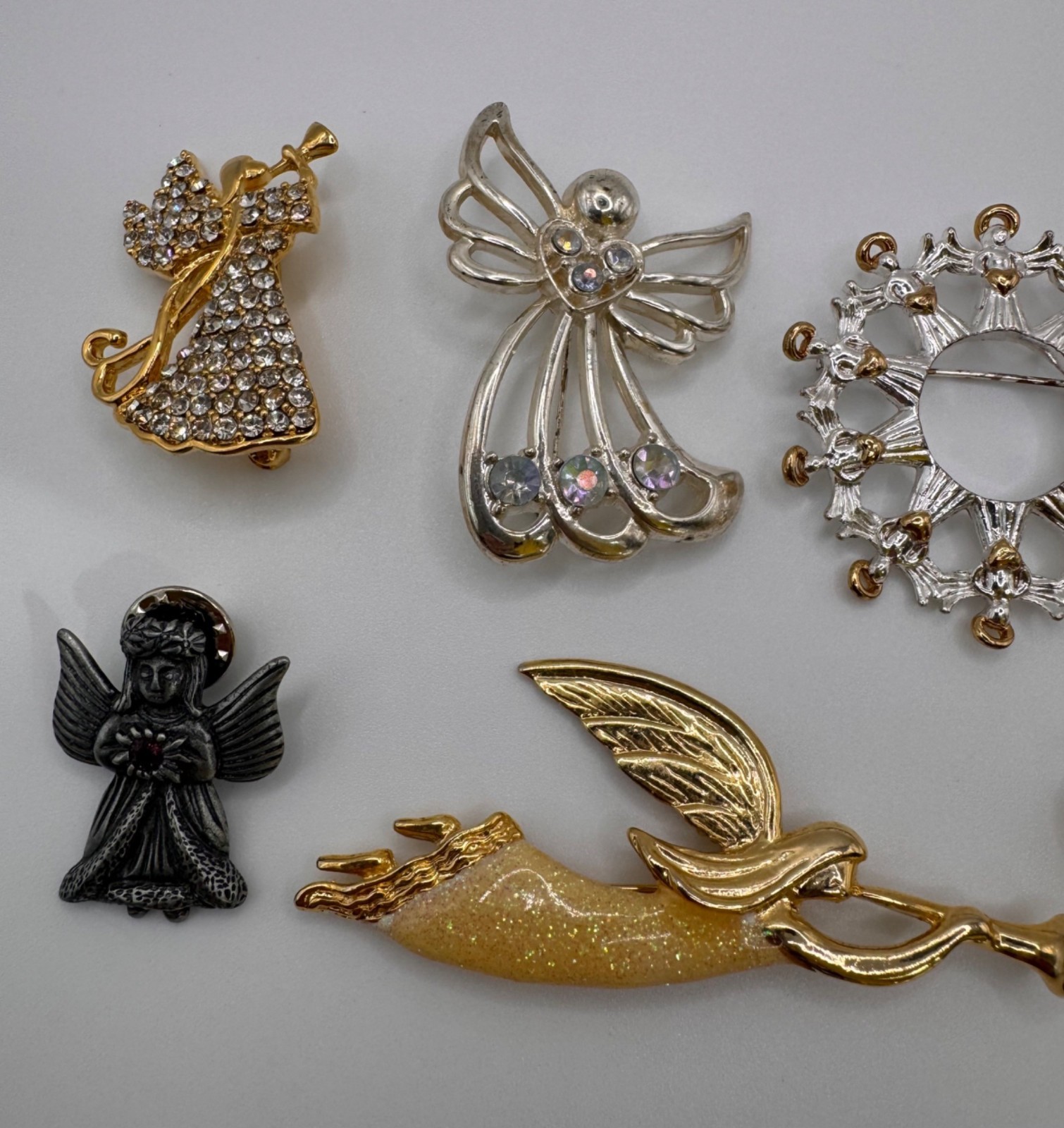 Vintage Angel Brooch Lot Signed Monet AAi Haskell Avon Mixed Craft Wearable