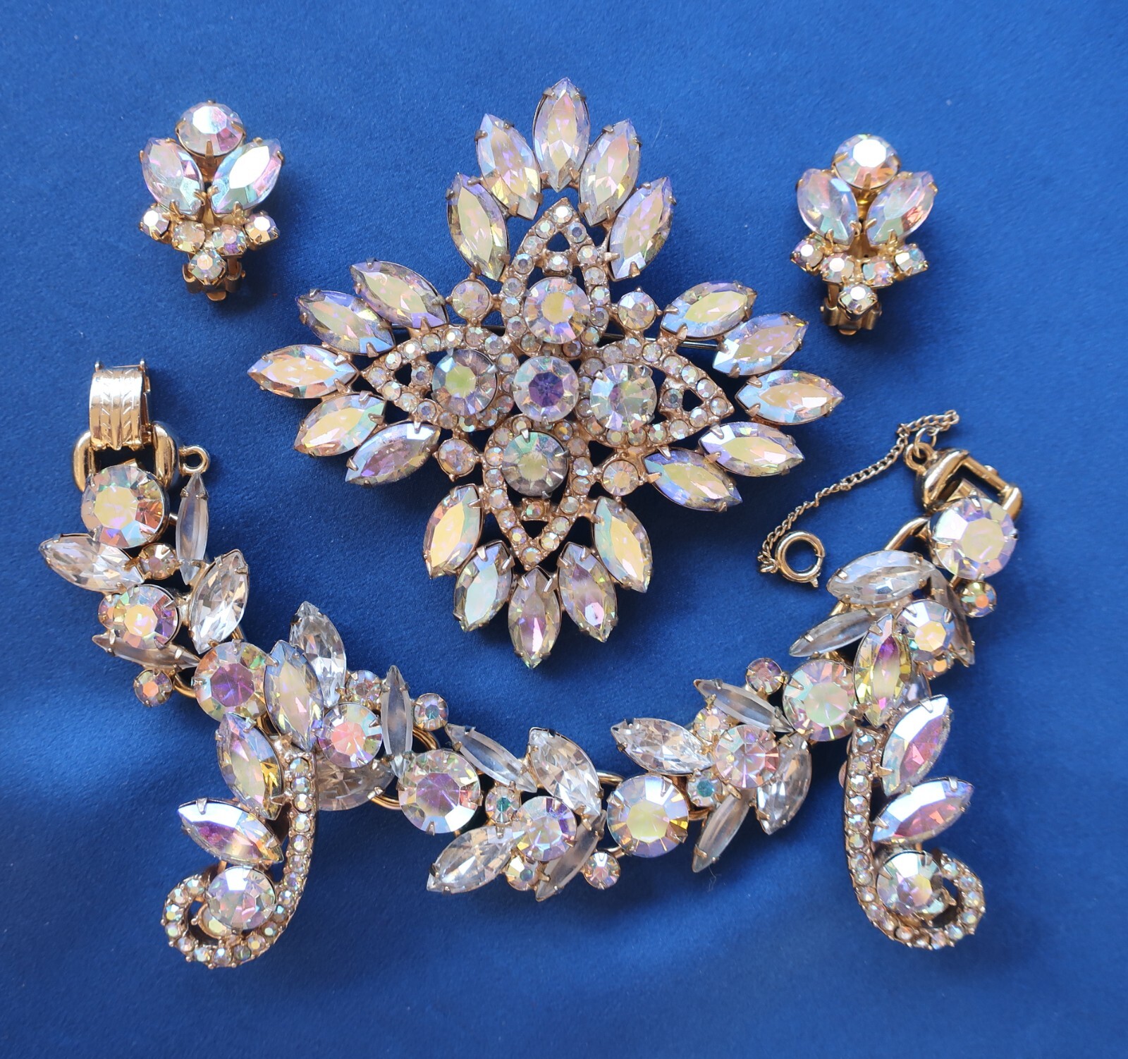 RARE DeLizza and Elster, Juliana, Aurora Borealis Brooch, Bracelet and Earrings