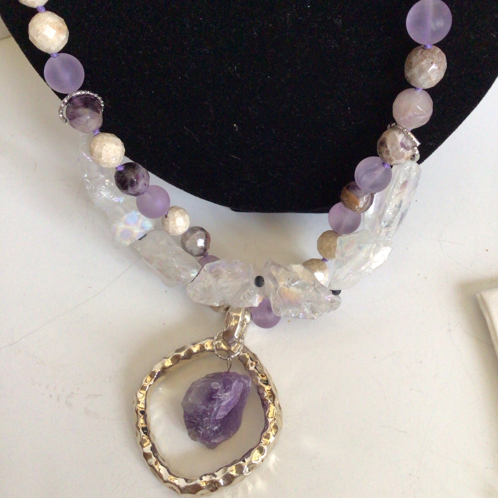 SPECIAL SEBBAG VON MUSULIN NECKLACE STERLING SQUARE PENDANT LARGE AMETHYST 24”