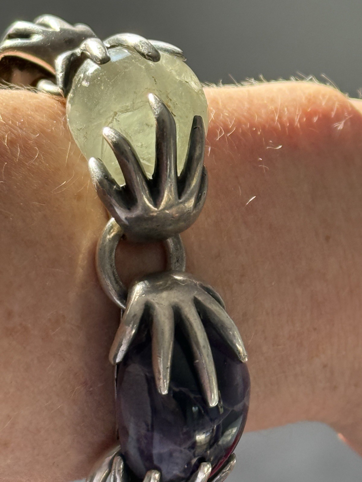 Vintage Las Castillo Mexican 925 Silver, five large gemstones unique bracelet .