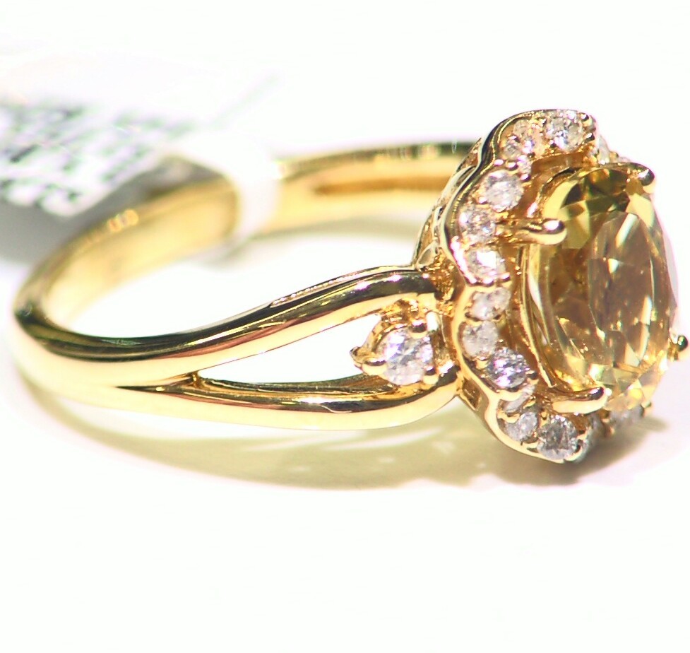 1.78CT 14K Gold Natural Yellow Beryl White Diamond Vintage Engagement Ring Halo