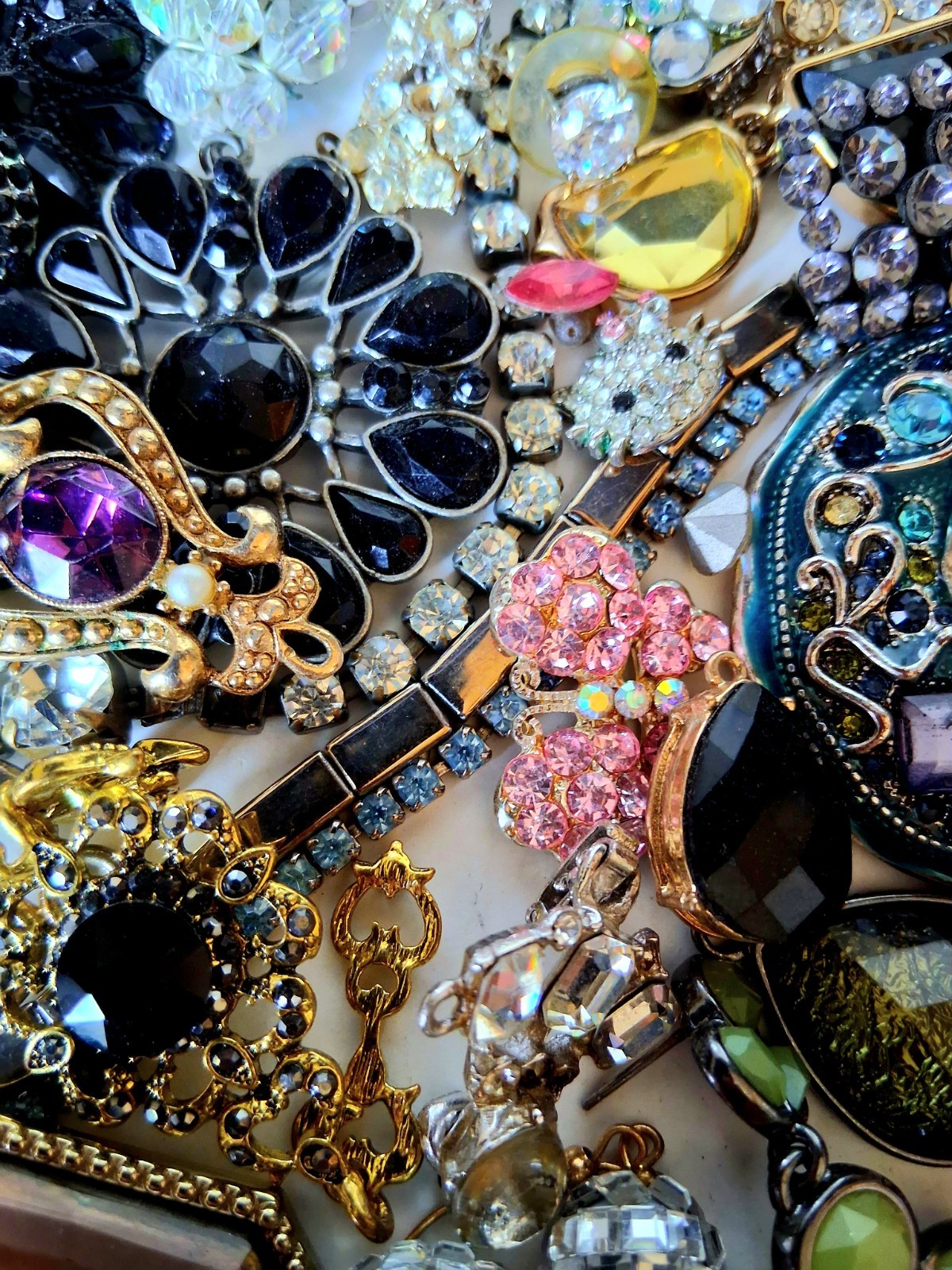 Vintage Rhinestone Crafting Lot Some For Resell And Wearable Lots Of Bling Fun
