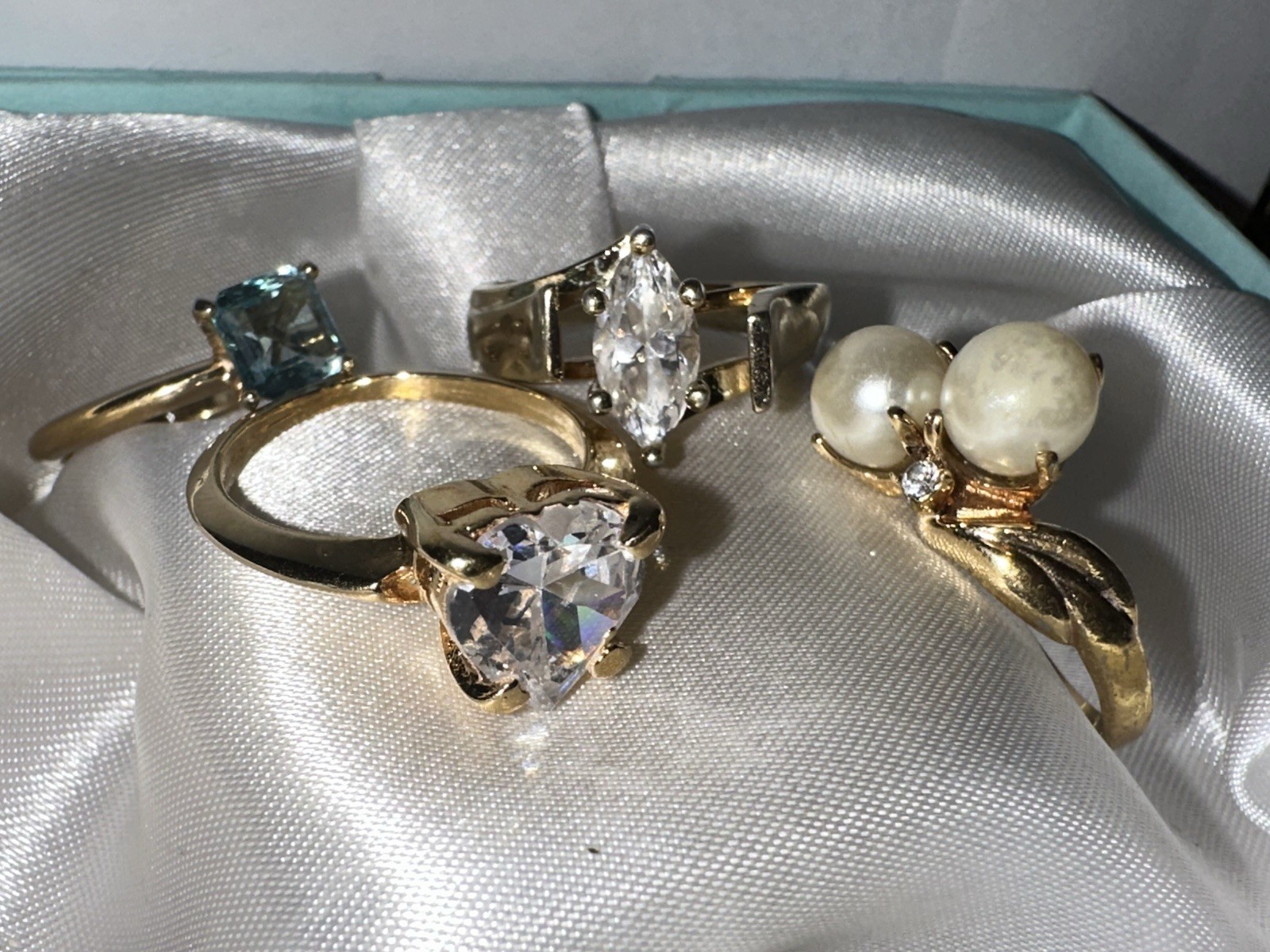 Estate Vintage Gold Tone Dainty Ring Lot Different Stones Some Signed