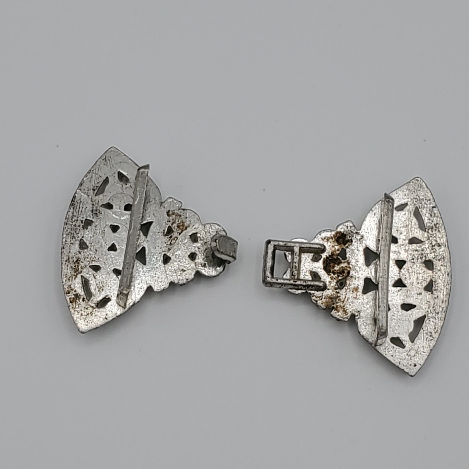 Vintage Scarf Guard Silver Tone with White Rhinestones