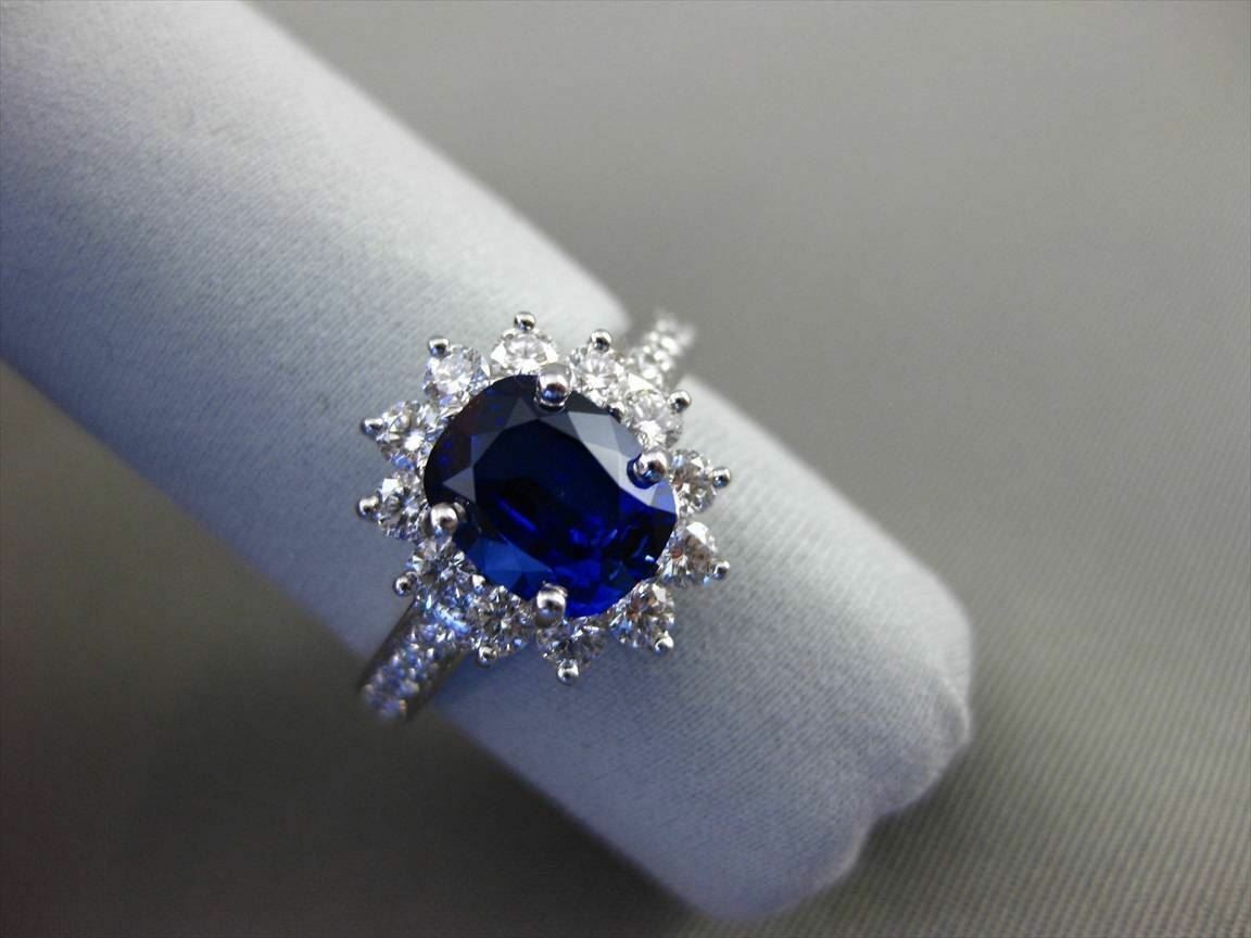 ESTATE 2.41CT DIAMOND & AAA SAPPHIRE PLATINUM DIANA ENGAGEMENT RING E/F VS/VVS