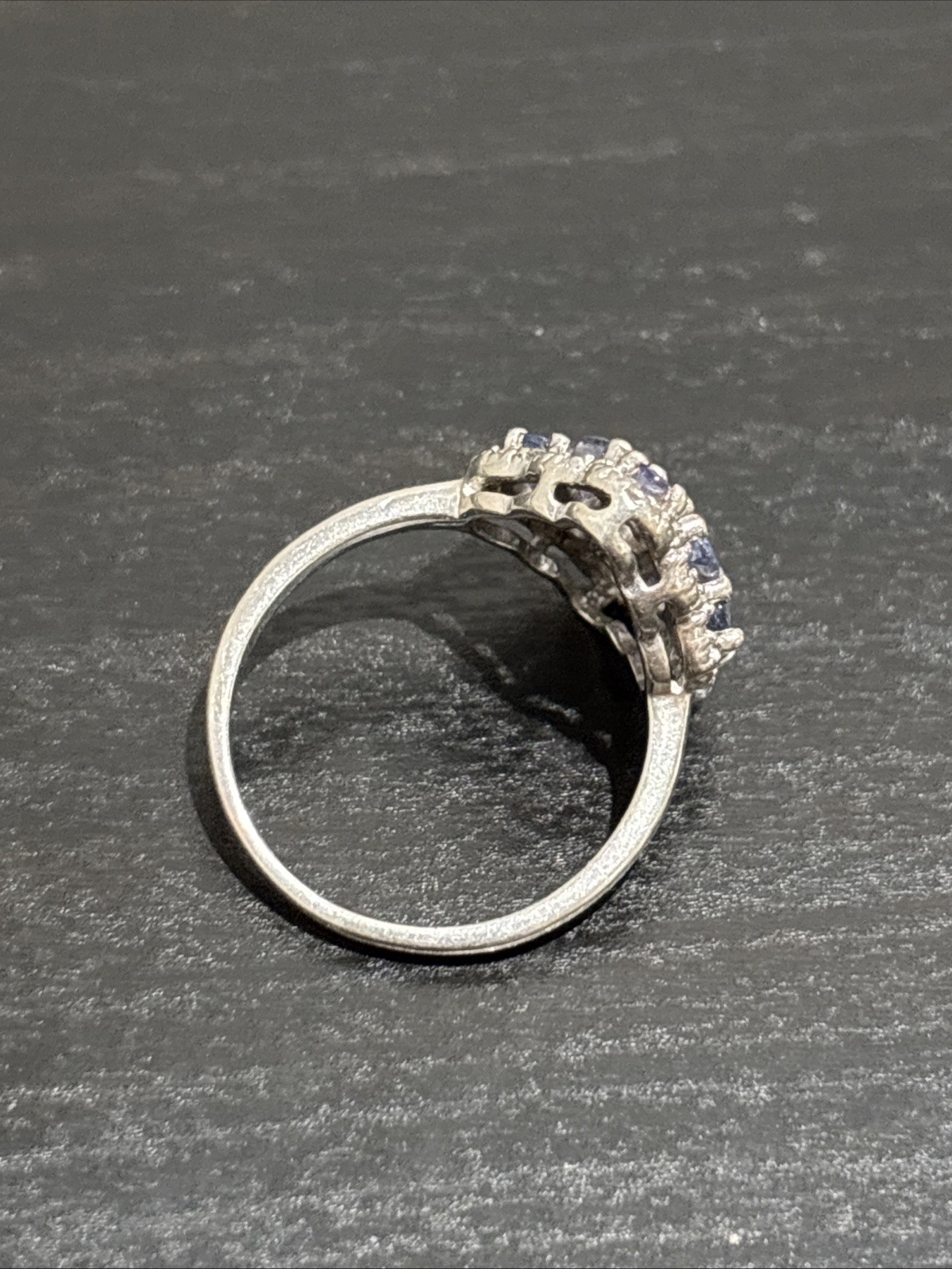 Sterling Silver 925 Blue Violet Tanzanite Style Cluster Diamond Ring Size 8 TGGC